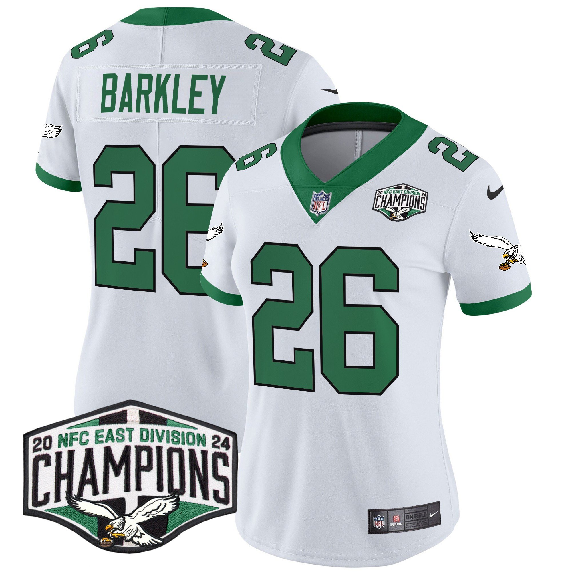 Women's Saquon Barkley Philadelphia Eagles Kelly Green 2024 NFC East Division Champions Vapor Limited Kelly White Jersey - All Stitched