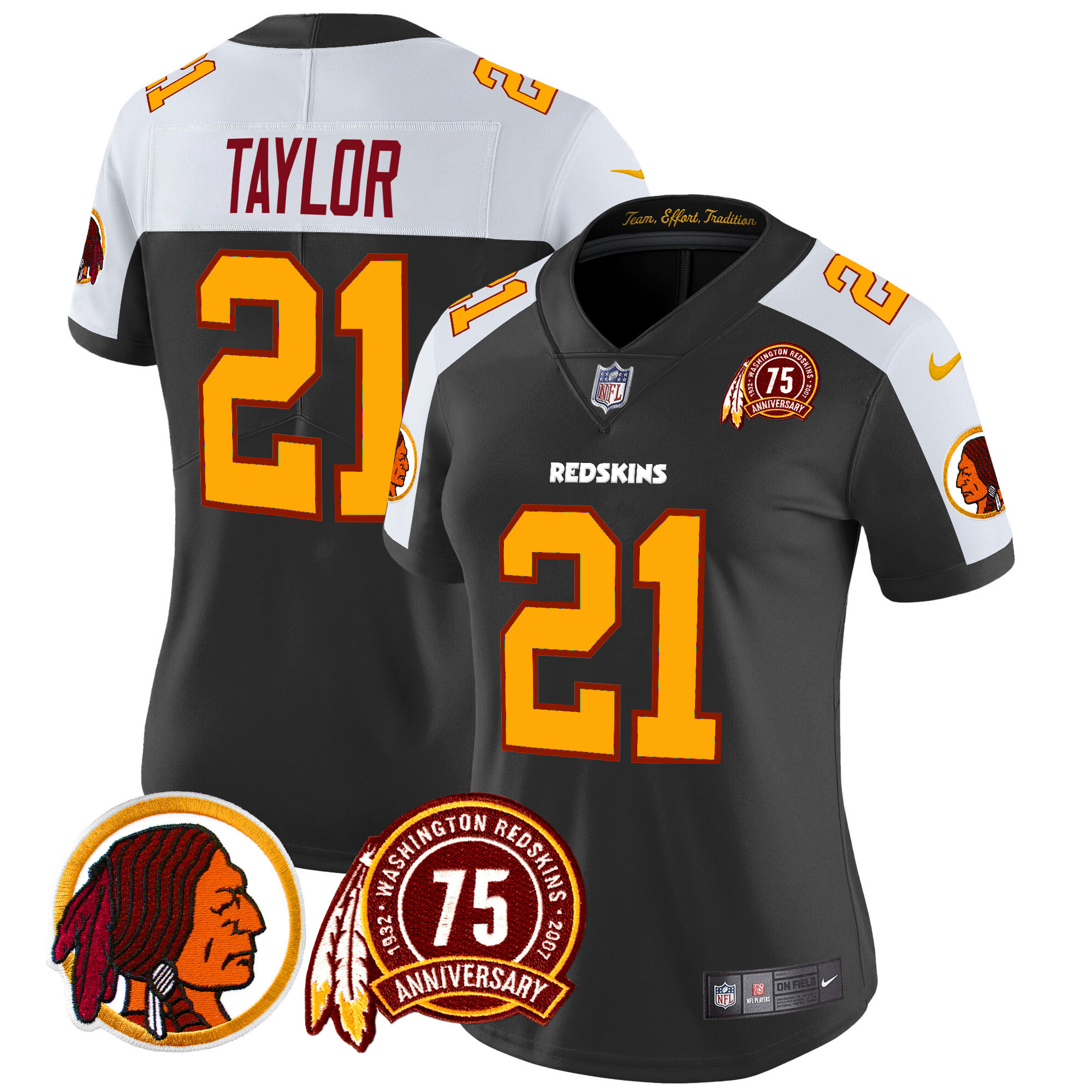 Women's Sean Taylor Washington Redskins 75th Patch Throwback Vapor Limited Black Alternate Jersey - All Stitched