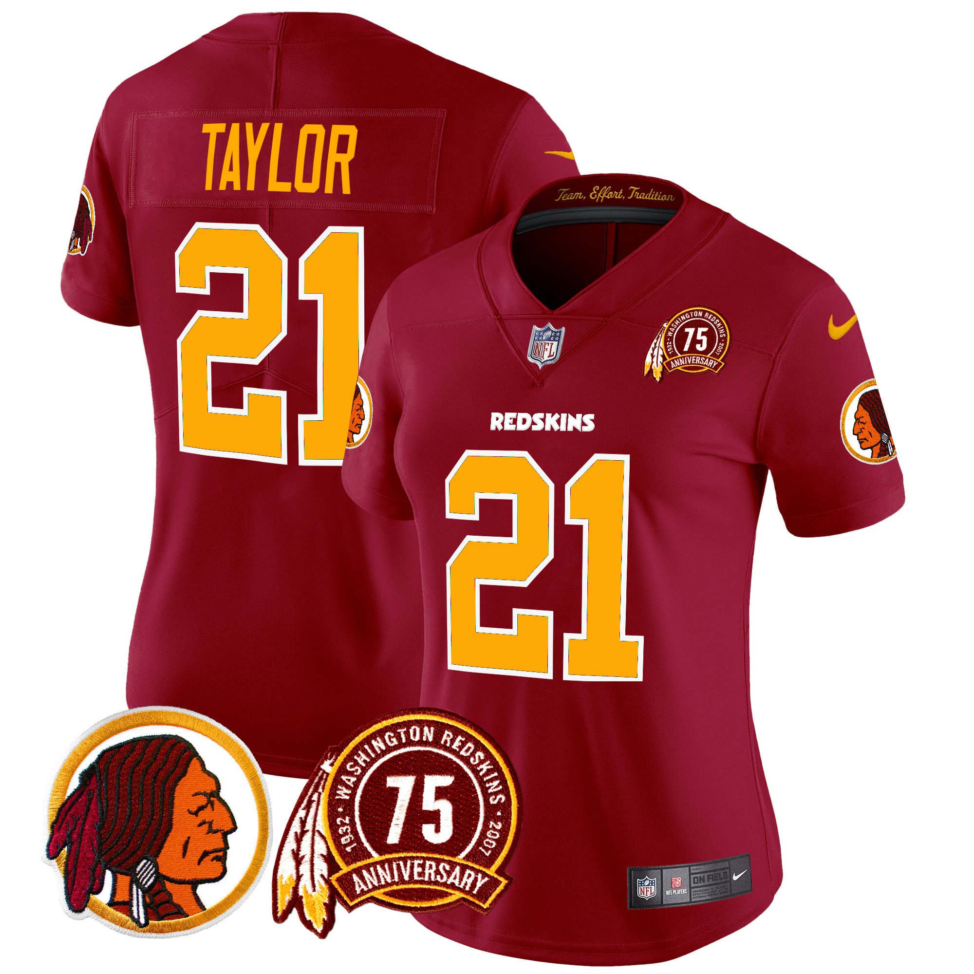 Women's Sean Taylor Washington Redskins 75th Patch Throwback Vapor Limited Burgundy Jersey - All Stitched