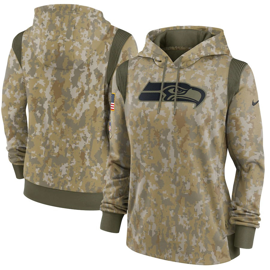 Women’s Seattle Seahawks Nike Olive 2021 Salute To Service Therma Performance Pullover Hoodie