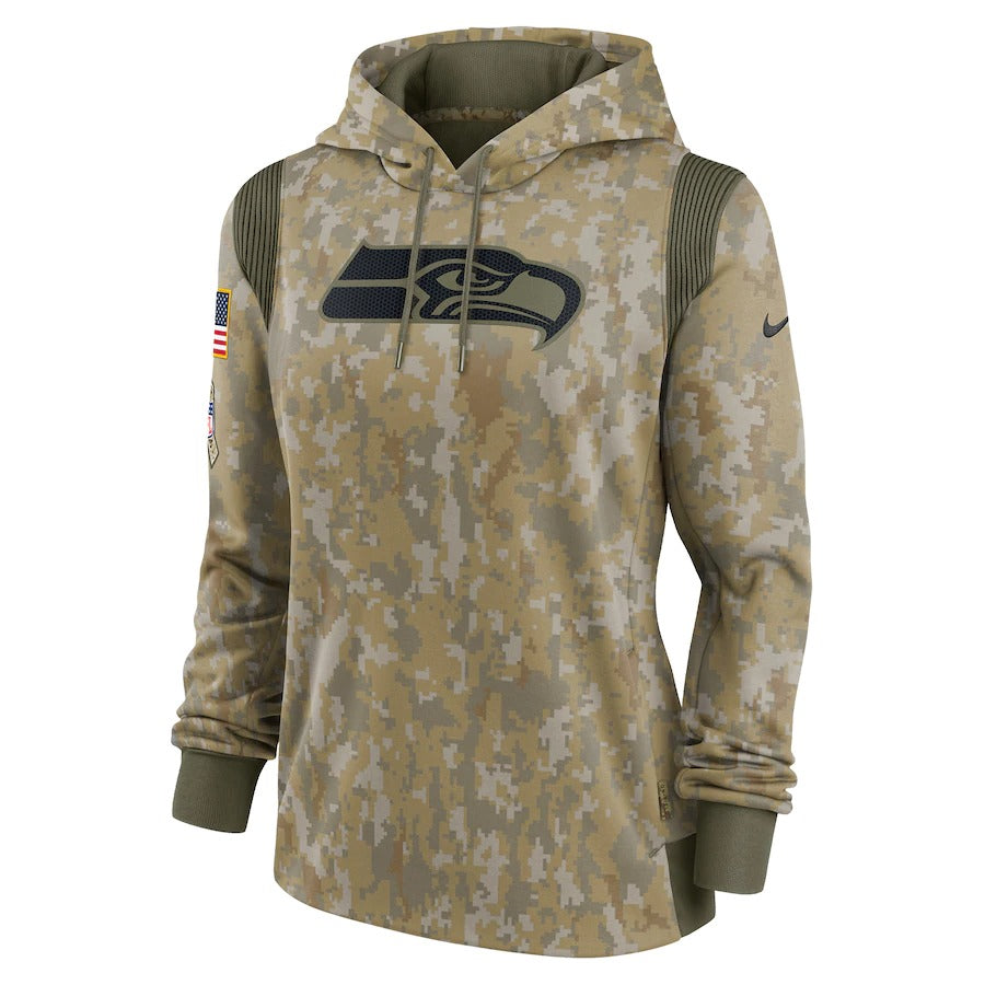 Women’s Seattle Seahawks Nike Olive 2021 Salute To Service Therma Performance Pullover Hoodie