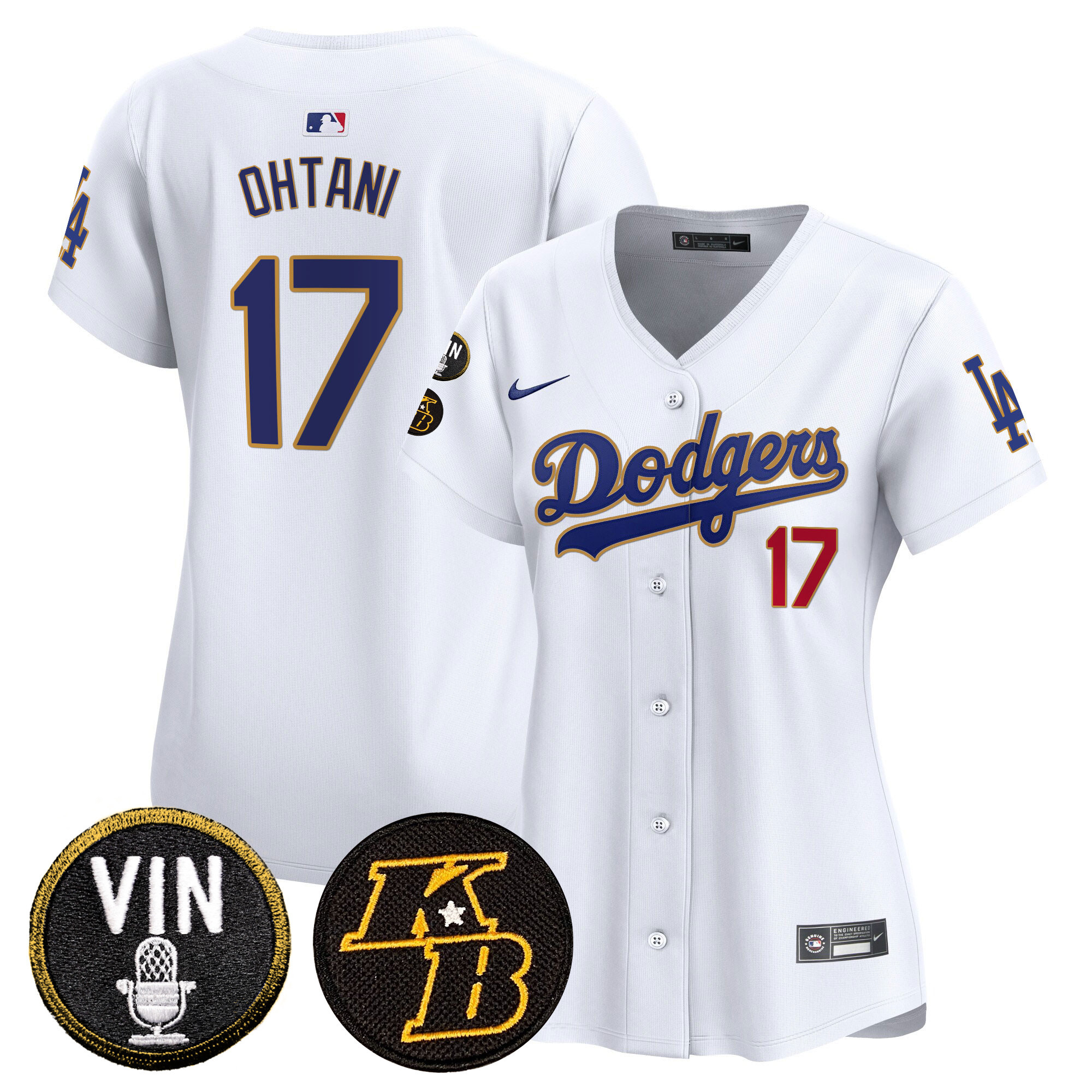 Women's Shohei Ohtani Los Angeles Dodgers Vin & Kobe Patch Gold Trim Vapor Premier Limited White Jersey - All Stitched