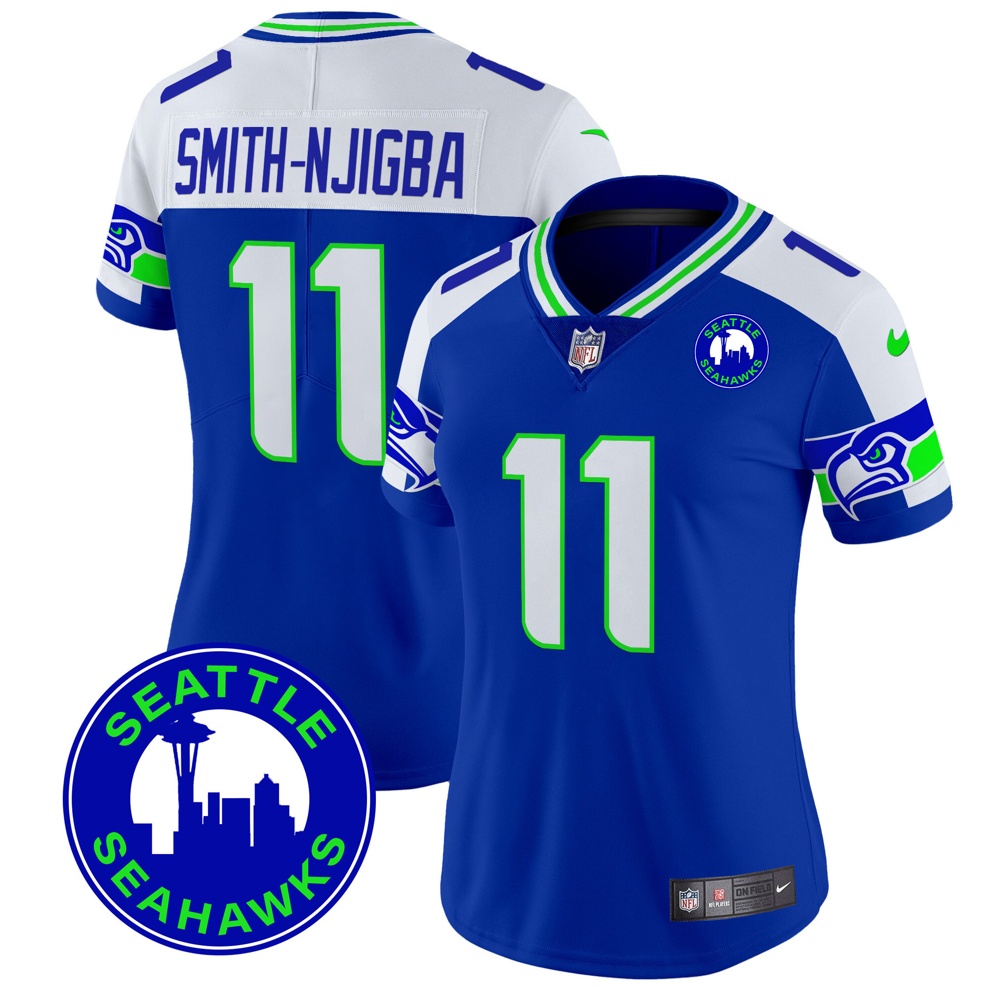 Women's Smith-Njigba Seattle Seahawks 2024 Seattle City Patch Vapor Limited Royal Alternate Jersey - All Stitched