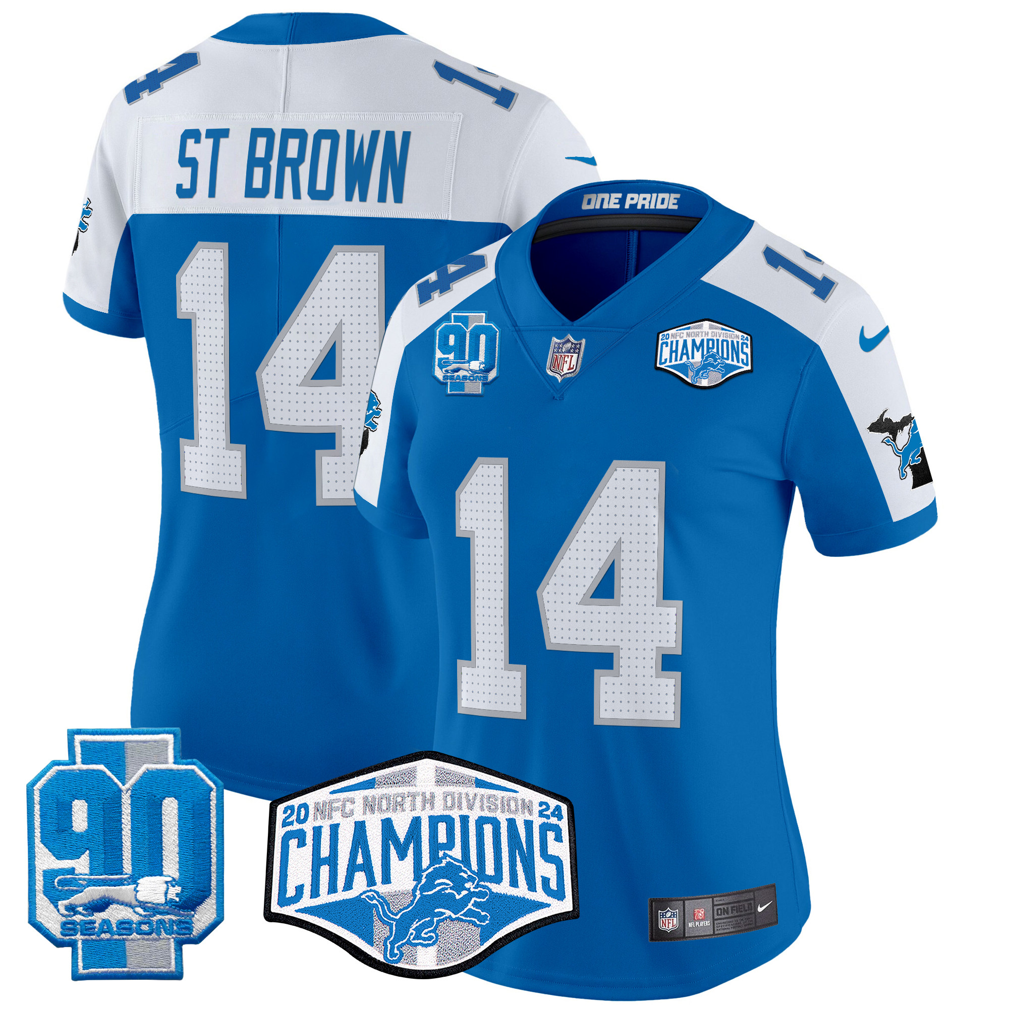 Women's St. Brown Detroit Lions 2024 NFC North Division Champions Patch Vapor Limited Blue Alternate Jersey - All Stitched