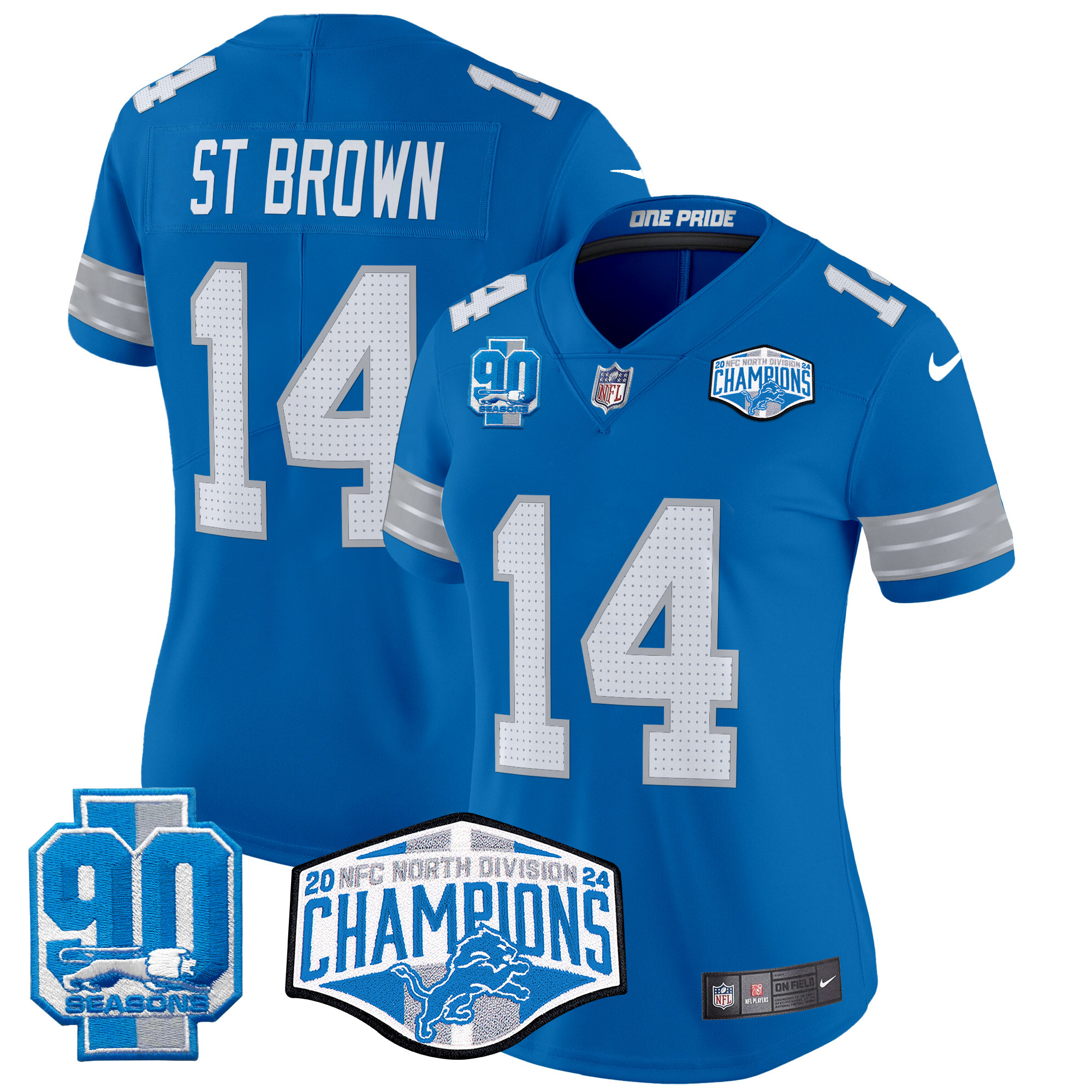 Women's St. Brown Detroit Lions 2024 NFC North Division Champions Patch Vapor Limited Blue Jersey - All Stitched