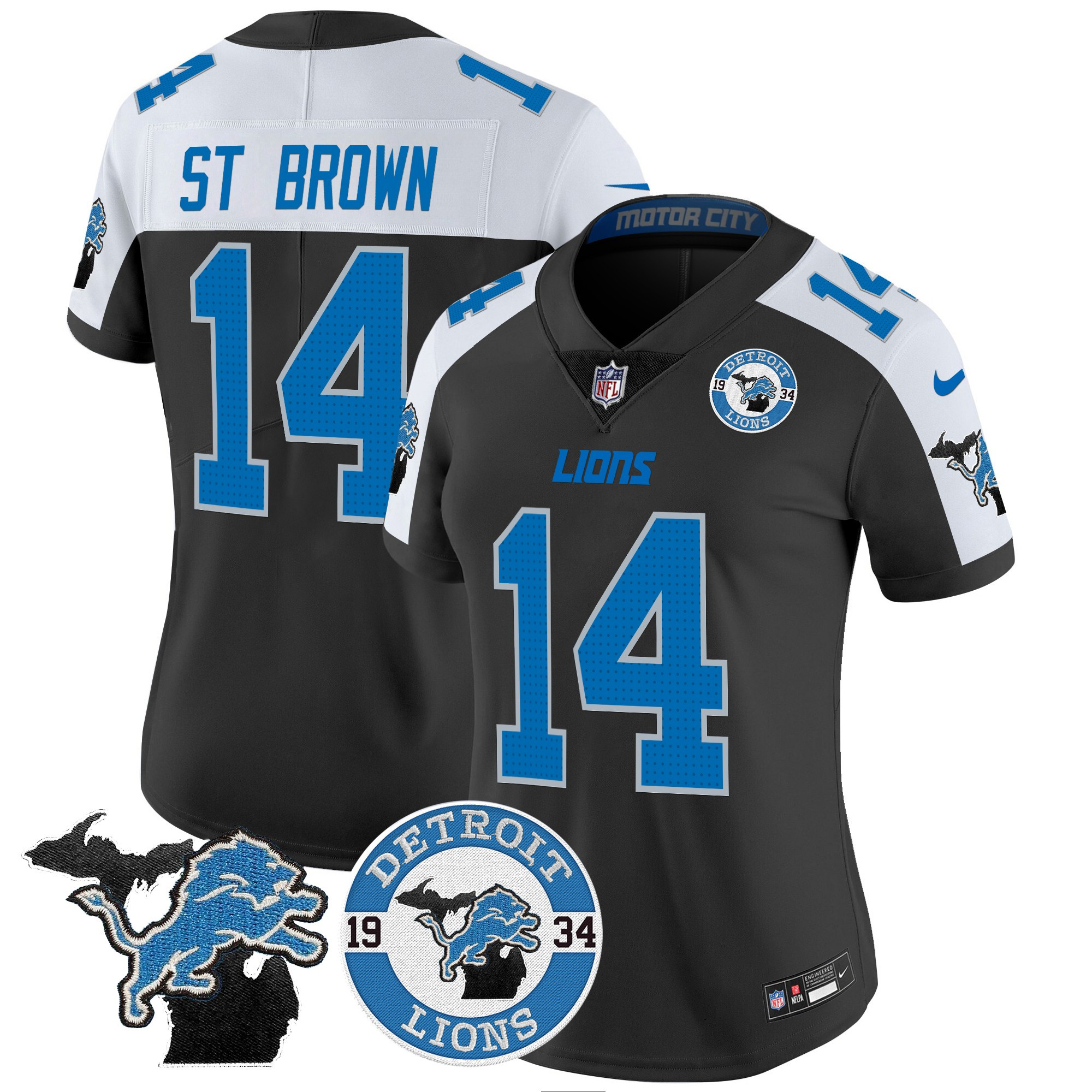 Women's St. Brown Detroit Lions 2024 Vapor Limited Black Alternate Jersey - All Stitched
