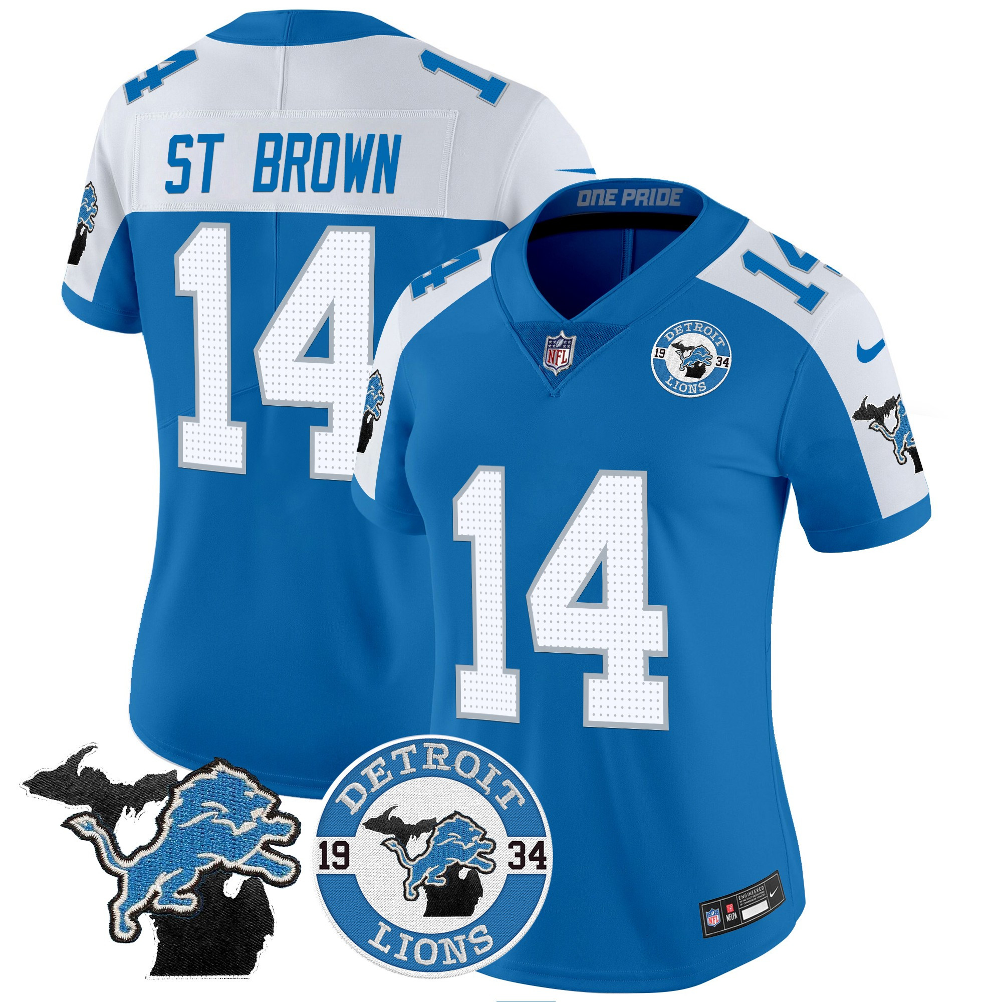 Women's St. Brown Detroit Lions 2024 Vapor Limited Blue Alternate Jersey - All Stitched