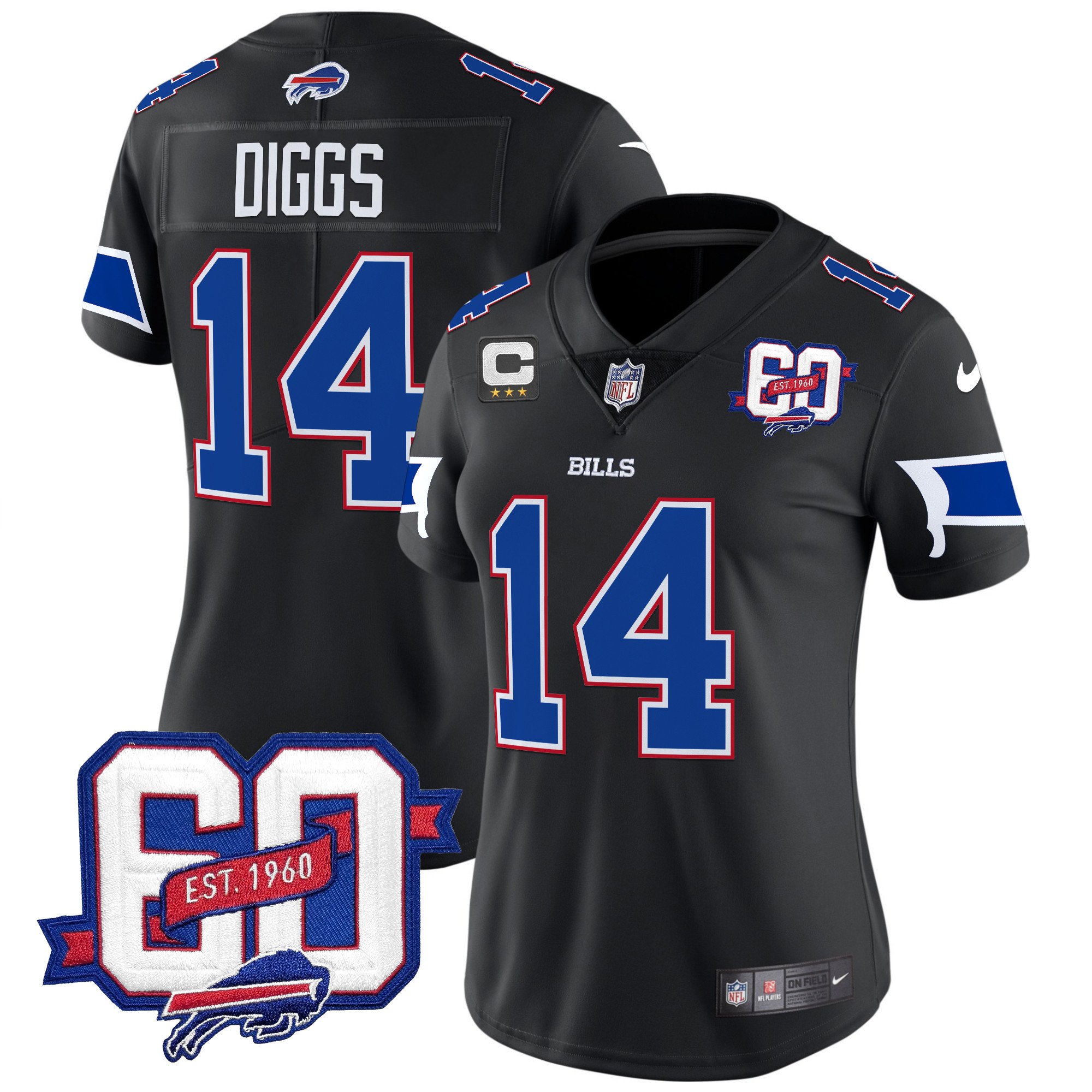 Women's Stefon Diggs Buffalo Bills 60th Anniversary Patch Vapor Limited Black Jersey - All Stitched