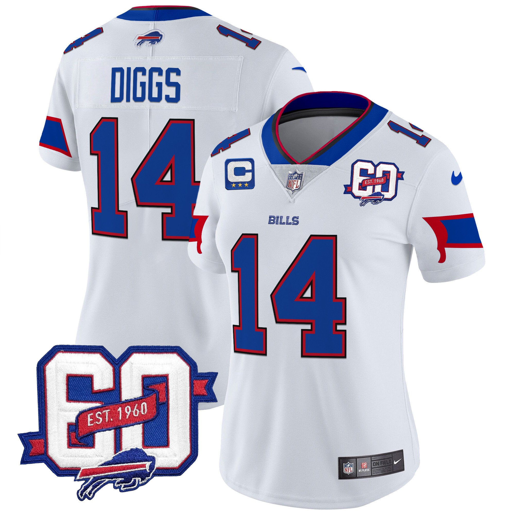 Women's Stefon Diggs Buffalo Bills 60th Anniversary Patch Vapor Limited White Jersey - All Stitched