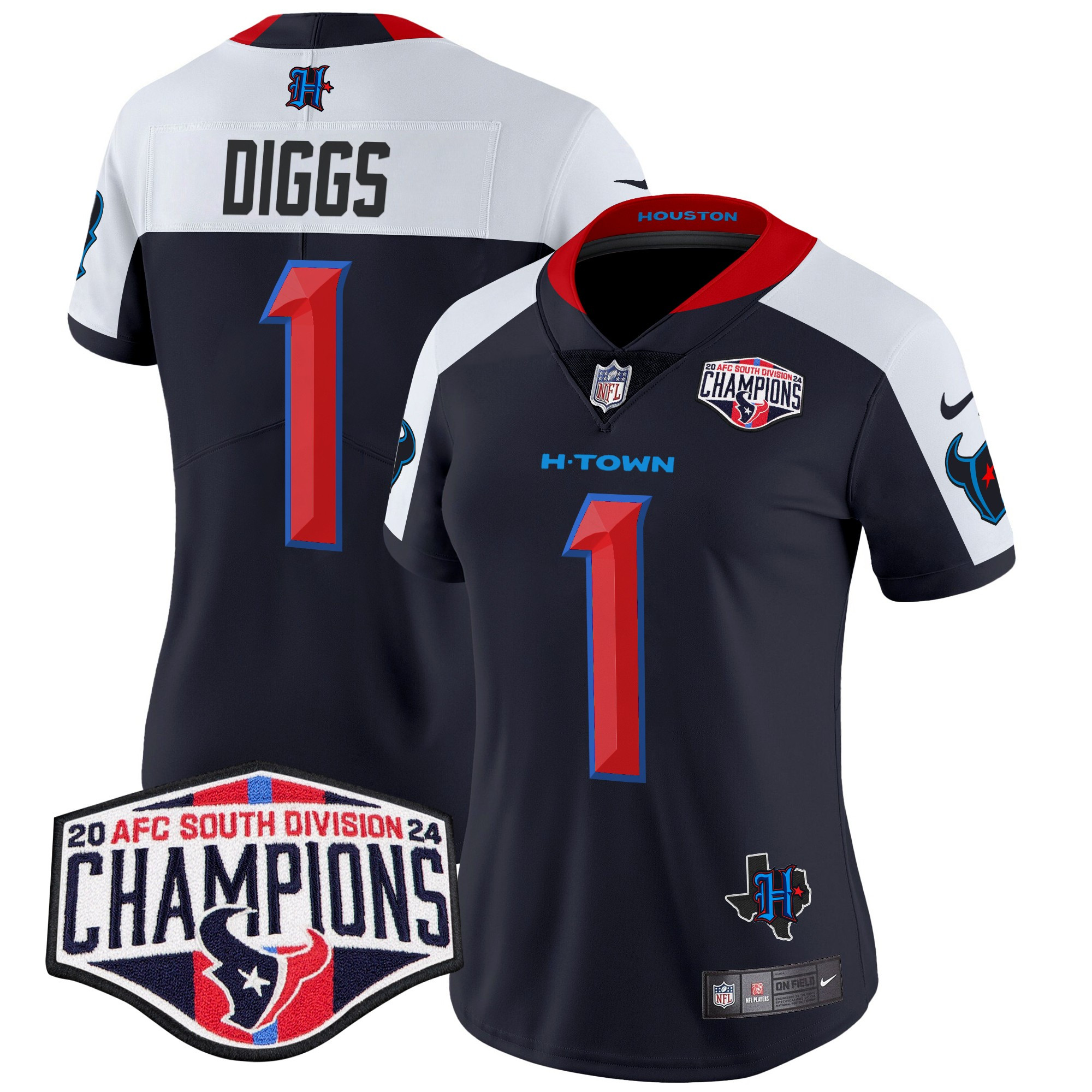 Women's Stefon Diggs Houston Texans 2024 AFC South Division Champions Patch Vapor Limited Navy Alternate Jersey - All Stitched