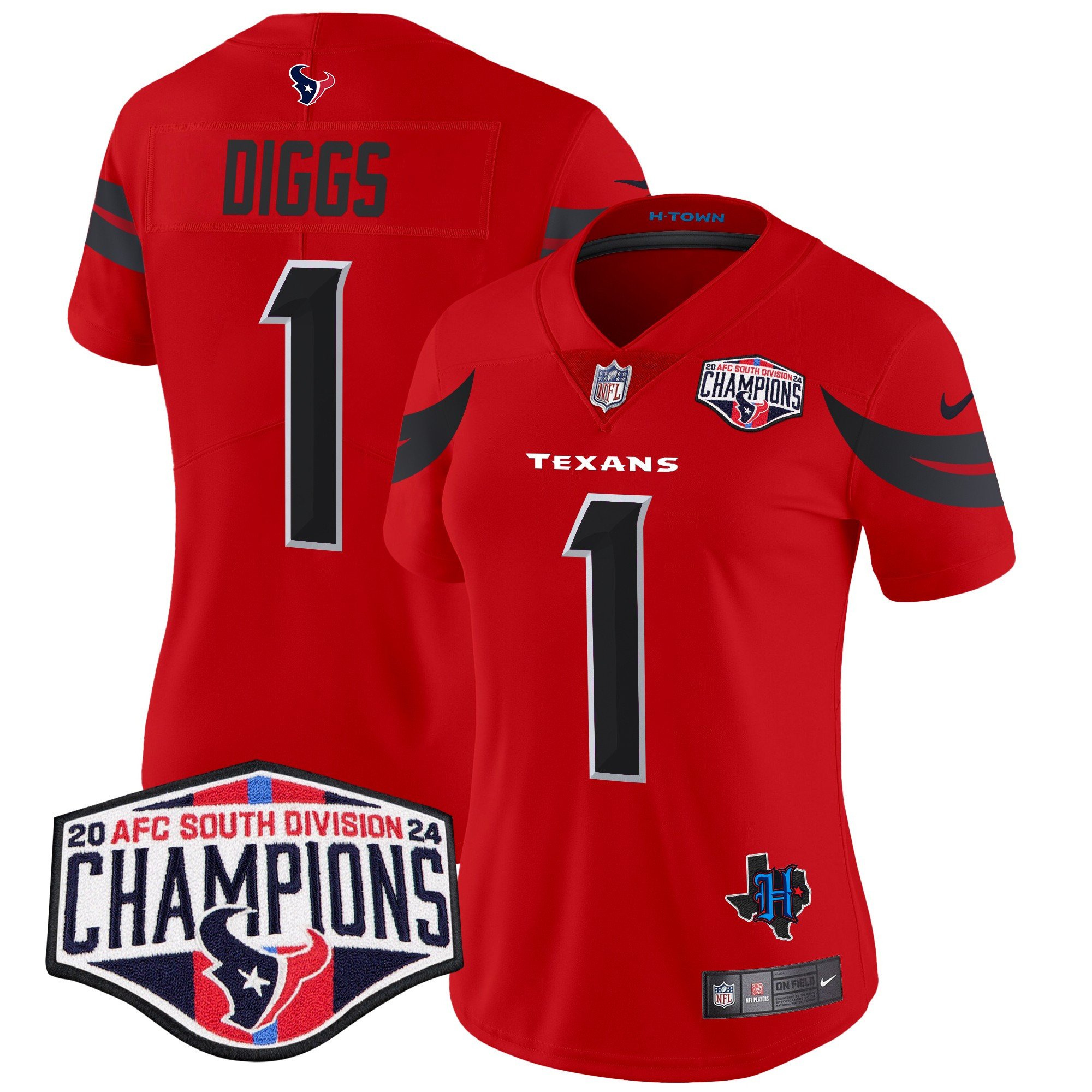 Women's Stefon Diggs Houston Texans 2024 AFC South Division Champions Patch Vapor Limited Red Jersey - All Stitched