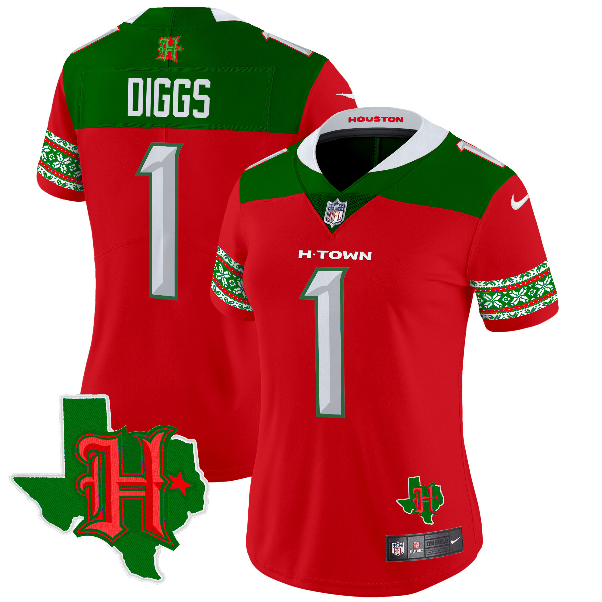 Women's Stefon Diggs Houston Texans 2024 Christmas Vapor Limited Red Jersey - All Stitched