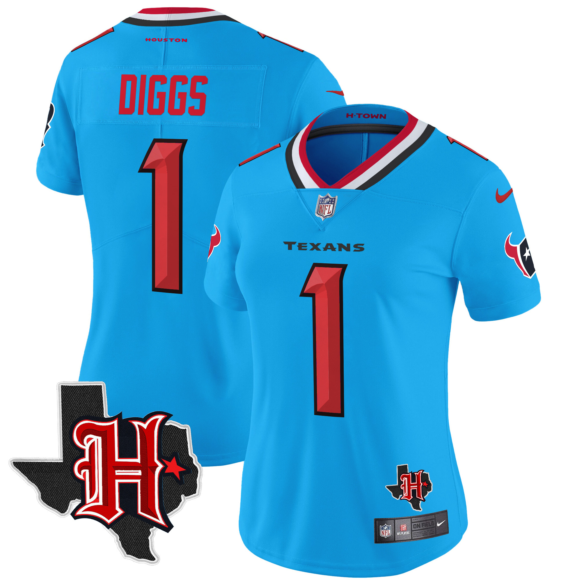 Women's Stefon Diggs Houston Texans 2024 Texas Patch Vapor Limited Blue Jersey - All Stitched