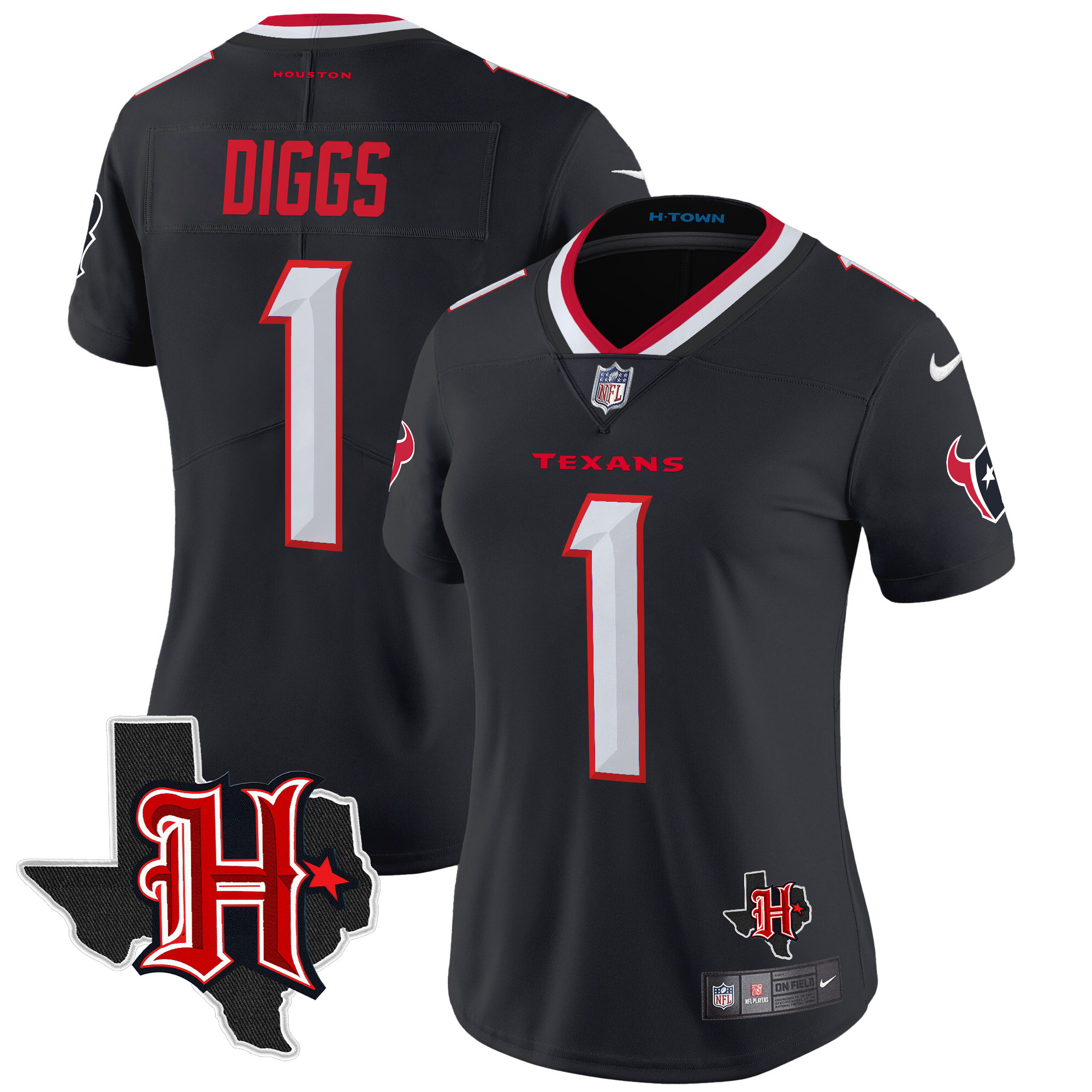 Women's Stefon Diggs Houston Texans 2024 Texas Patch Vapor Limited Navy Jersey - All Stitched
