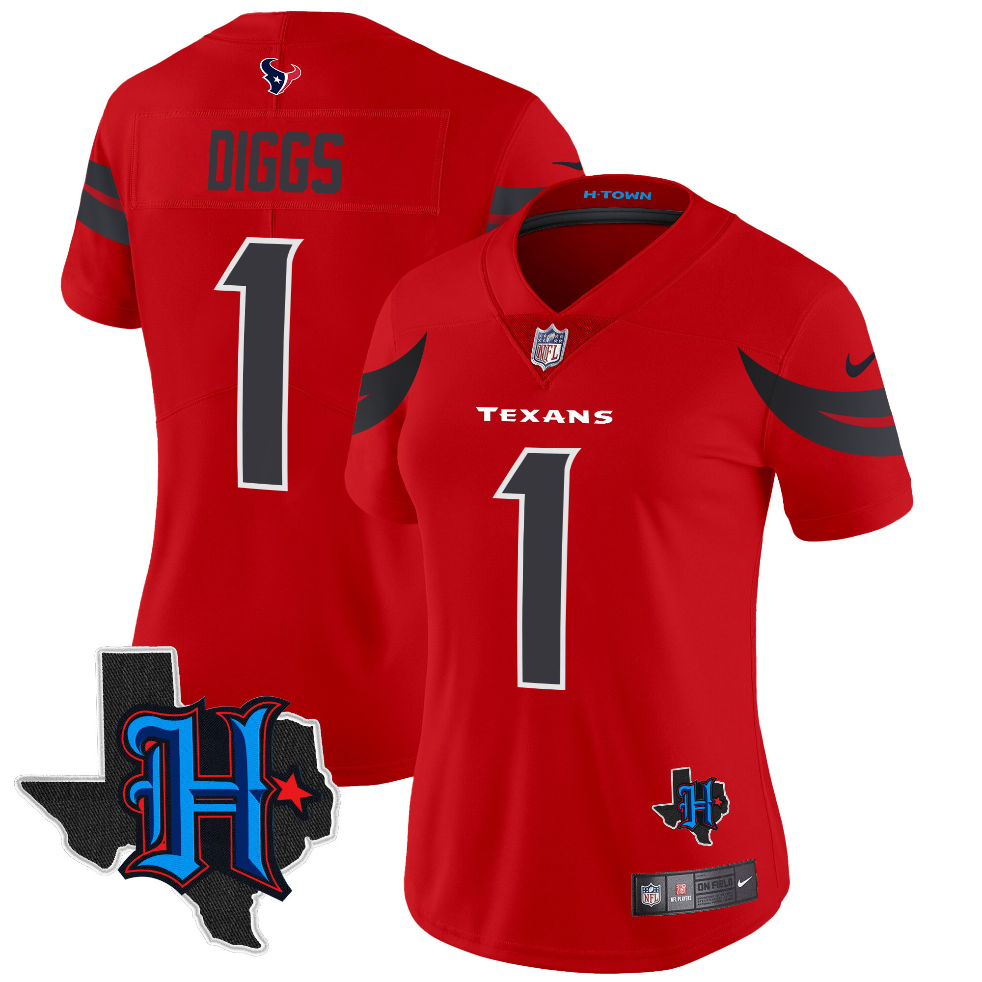 Women's Stefon Diggs Houston Texans 2024 Texas Patch Vapor Limited Red Jersey V2 - All Stitched