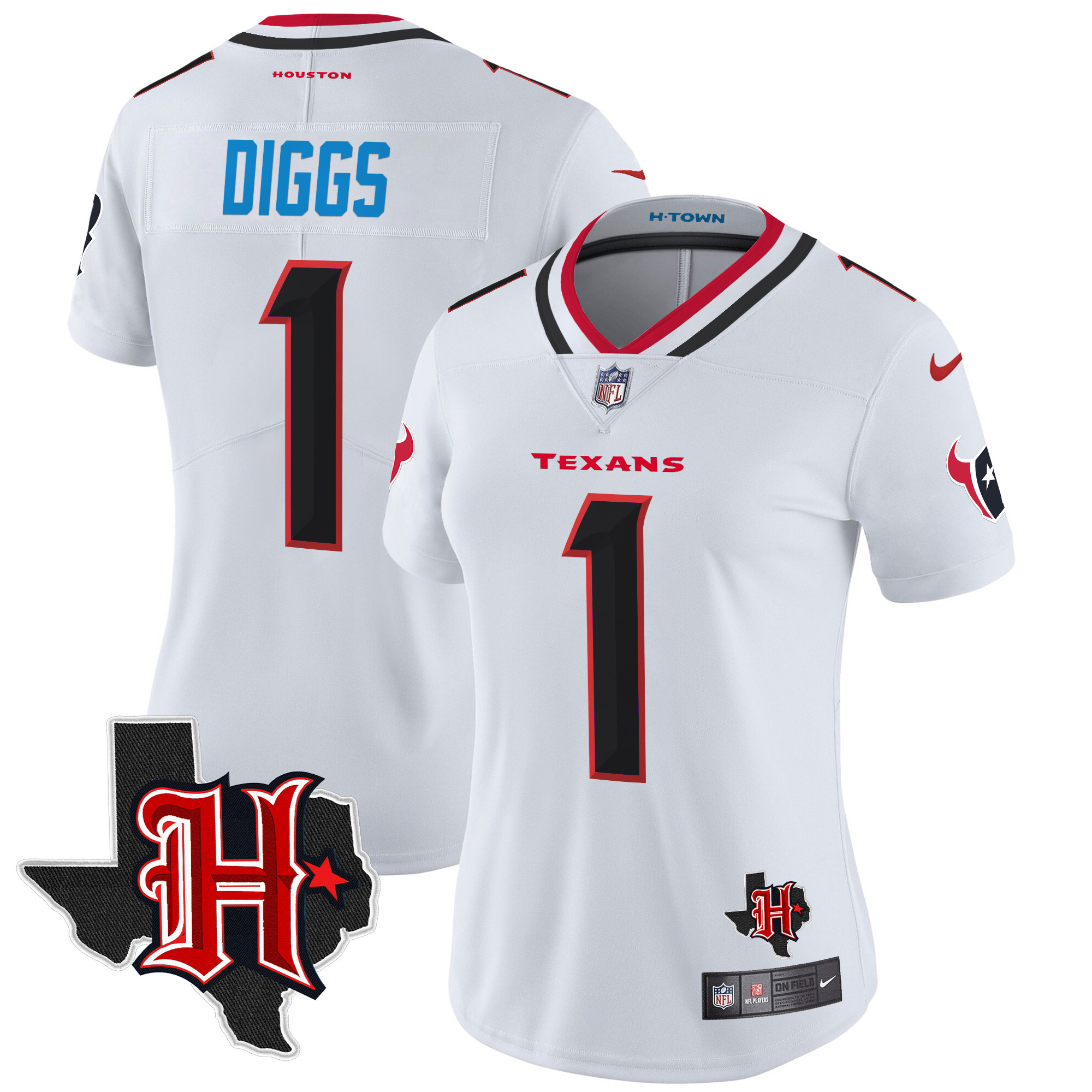 Women's Stefon Diggs Houston Texans 2024 Texas Patch Vapor Limited White Jersey - All Stitched