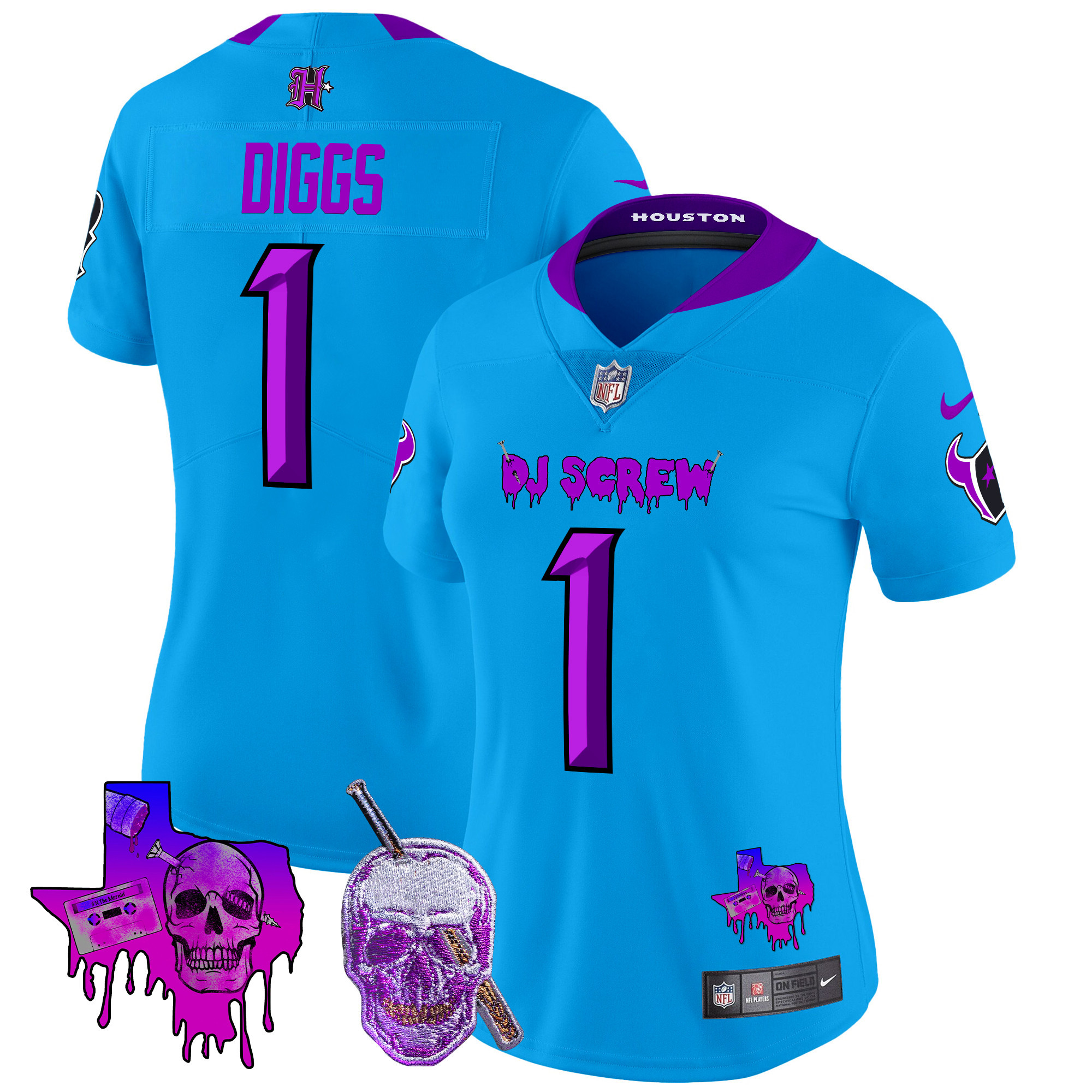 Women's Stefon Diggs Houston Texans DJ Screw Vapor Limited Blue Jersey - All Stitched