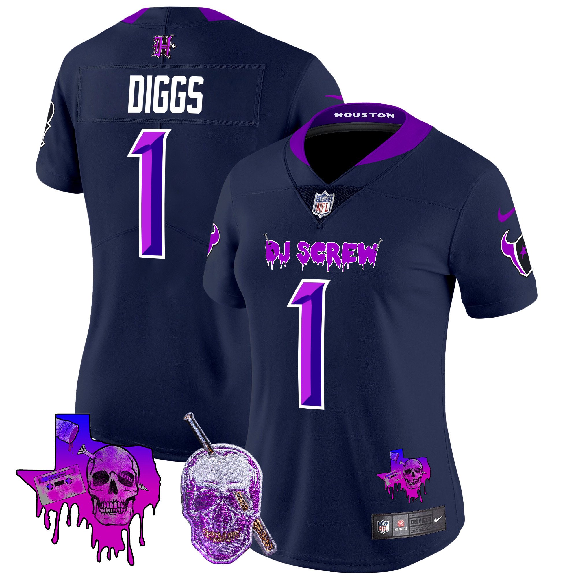 Women's Stefon Diggs Houston Texans DJ Screw Vapor Limited Navy Limited Jersey - All Stitched