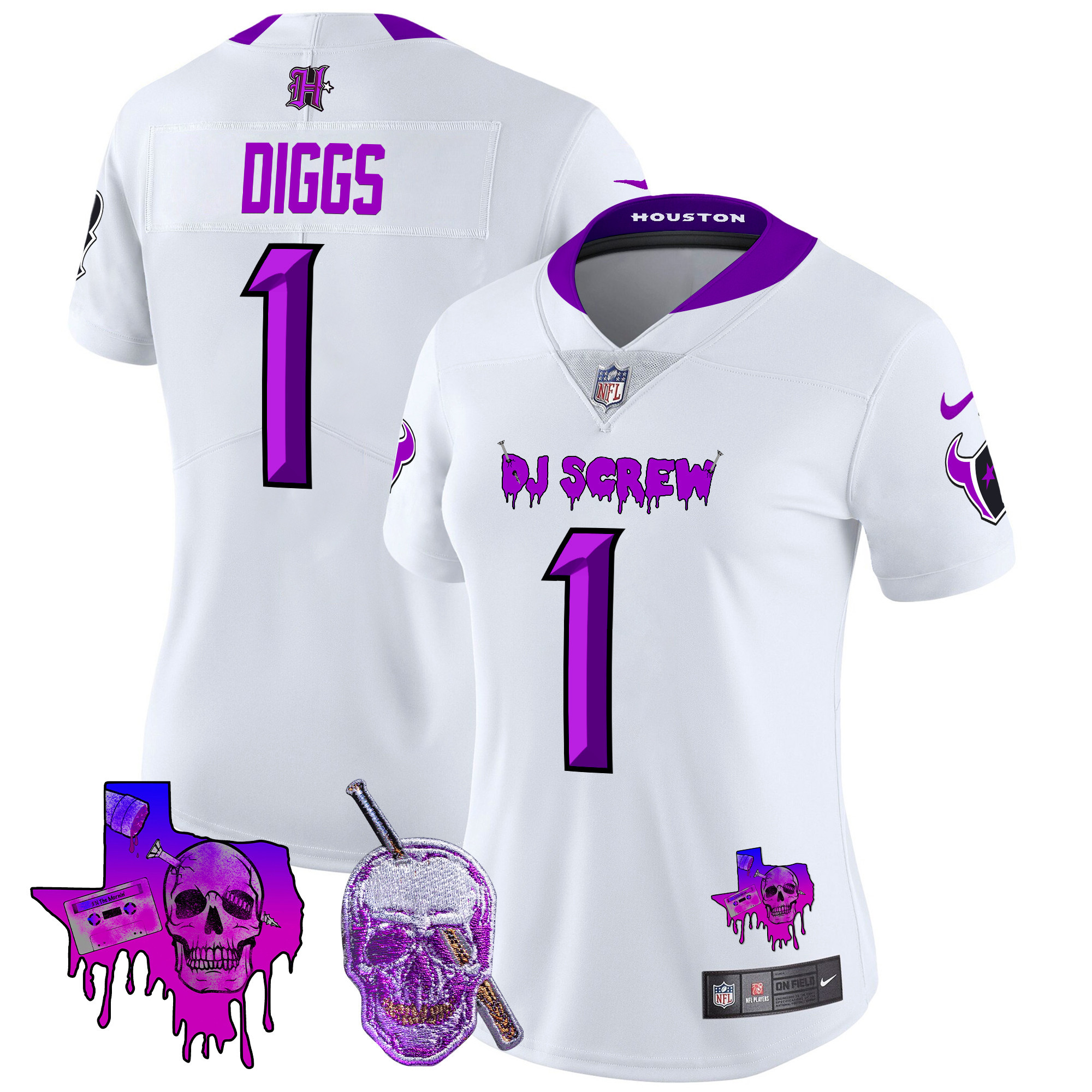 Women's Stefon Diggs Houston Texans DJ Screw Vapor Limited White Jersey - All Stitched