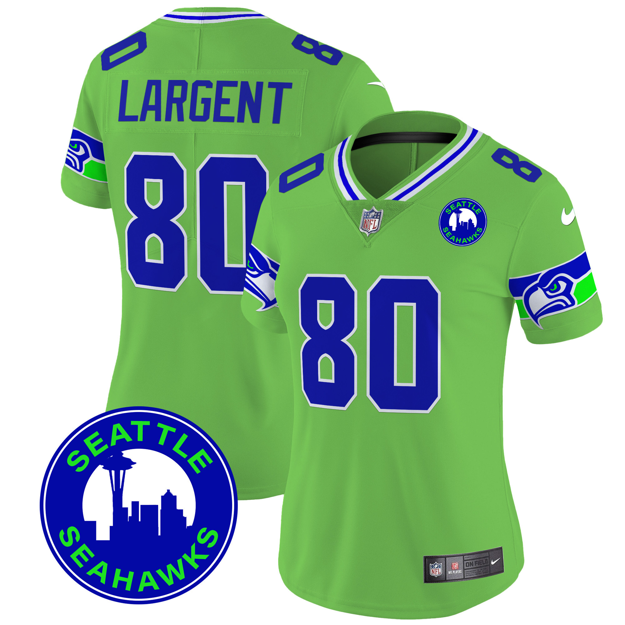 Women's Steve Largent Seattle Seahawks 2024 Seattle City Patch Vapor Limited Green Jersey - All Stitched
