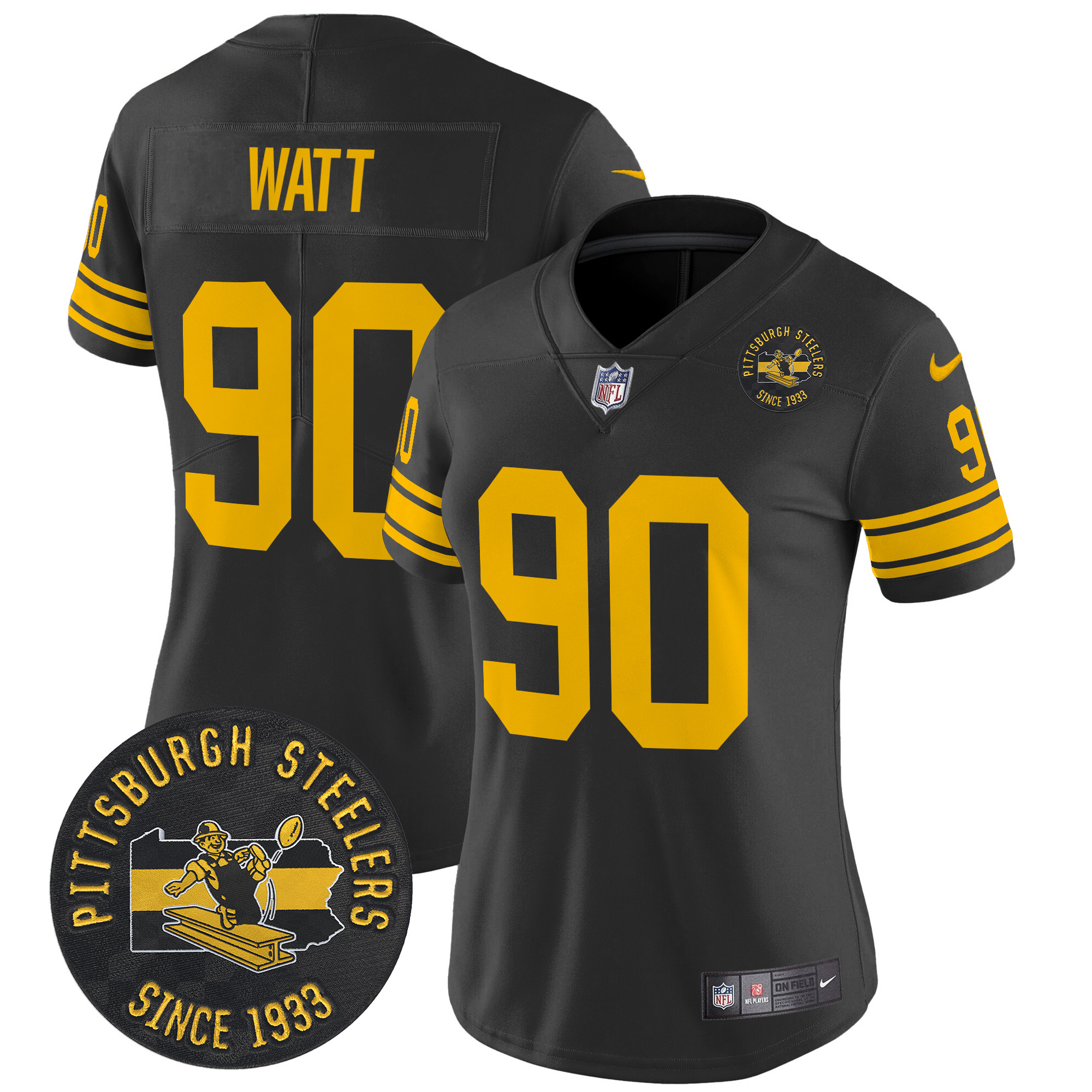 Women's T. J. Watt Pittsburgh Steelers Throwback 1962 Vapor Limited Black Jersey - All Stitched