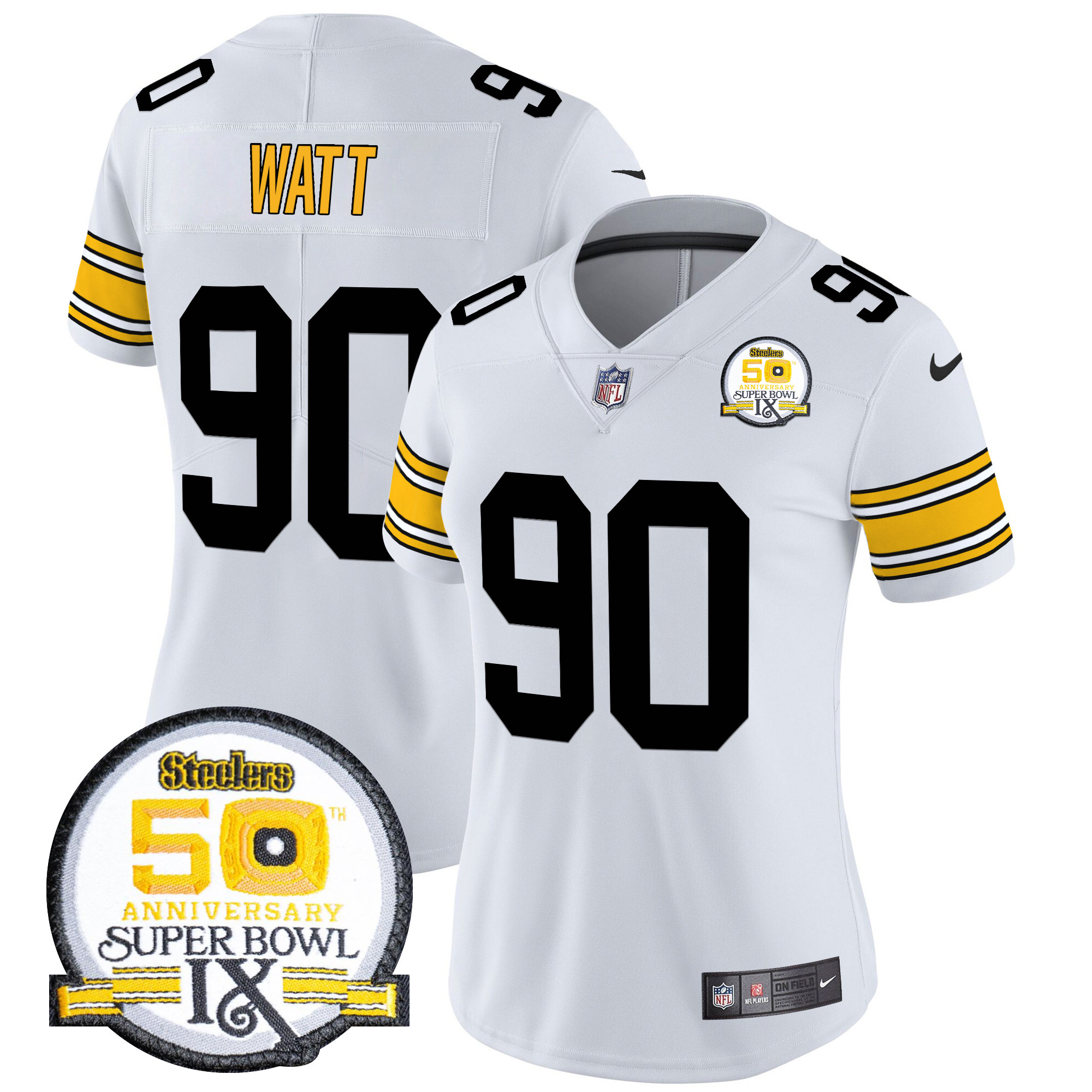 Women's T. J. Watt Pittsburgh Steelers Throwback 2024 Vapor Limited 1975 White Jersey - All Stitched