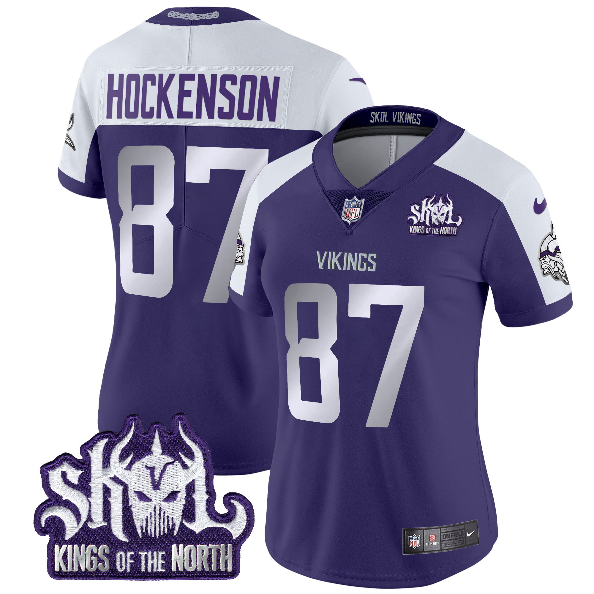 Women's T.J. Hockenson Minnesota Vikings 2024 Winter Warrior Skol Patch Vapor Limited Purple Alternate Jersey - All Stitched