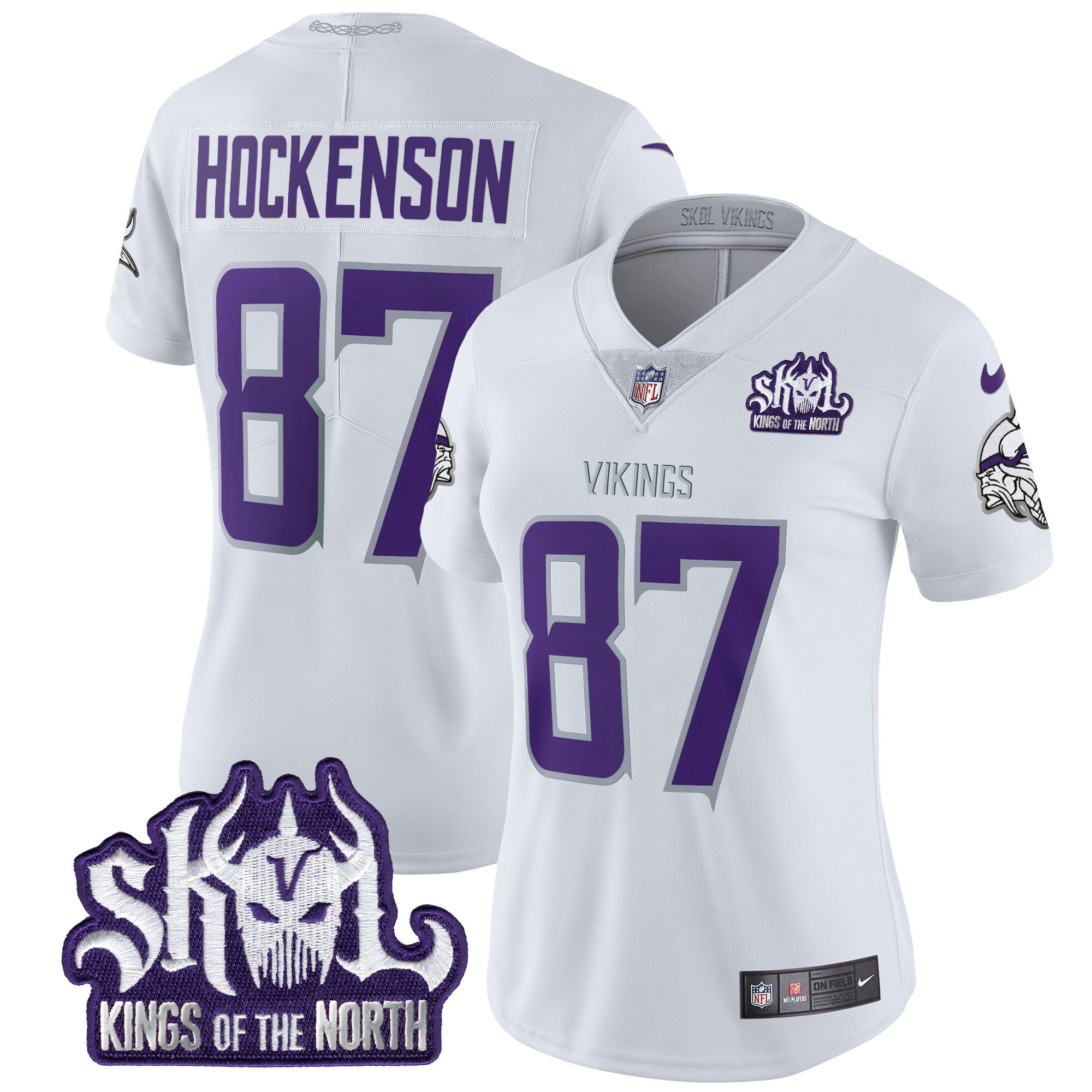 Women's T.J. Hockenson Minnesota Vikings 2024 Winter Warrior Skol Patch Vapor Limited White Limited Jersey - All Stitched