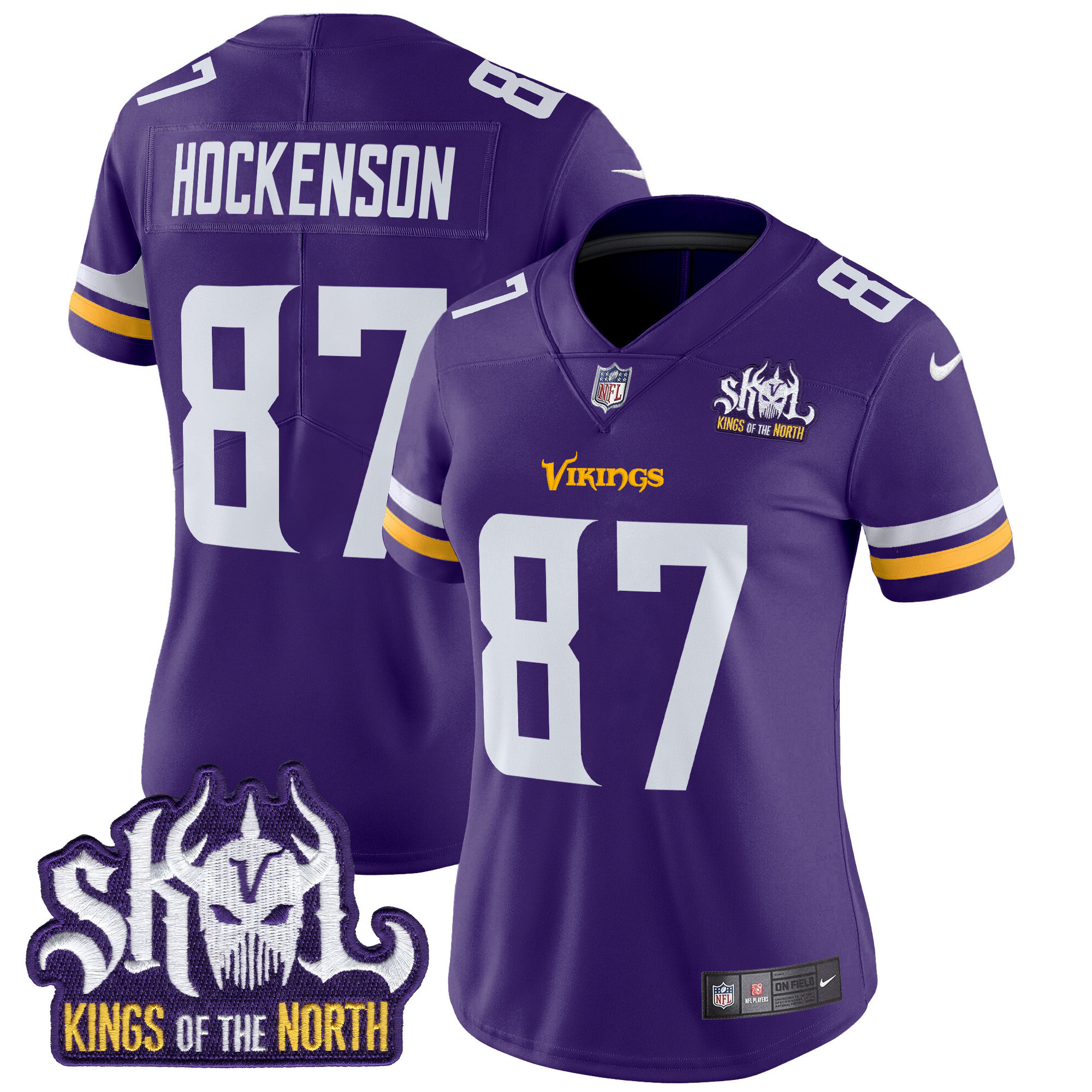 Women's T.J. Hockenson Minnesota Vikings Kings Of The North Patch Vapor Limited Purple Jersey - All Stitched