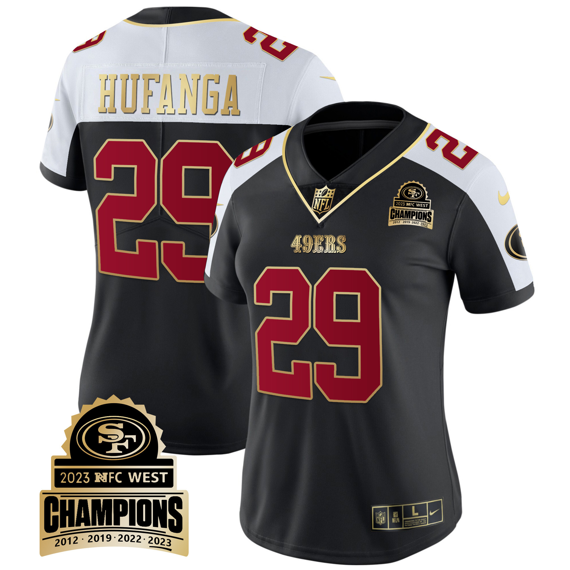 Women's Talanoa Hufanga San Francisco 49ers 2023 NFC West Champions Patch Vapor Black Alternate Jersey V4 - All Stitched