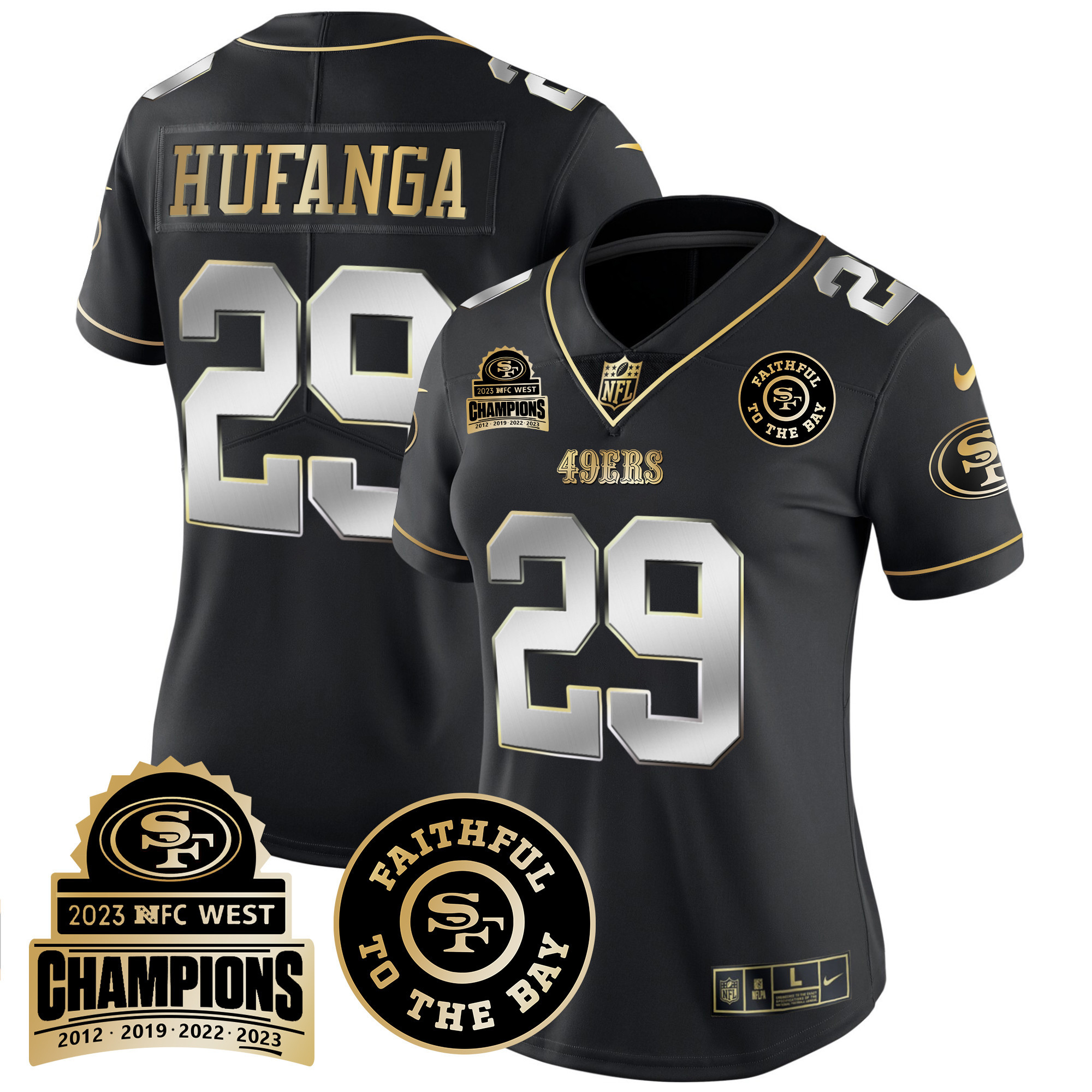 Women's Talanoa Hufanga San Francisco 49ers 2023 NFC West Champions Patch Vapor Black Limited Jersey V3 - All Stitched