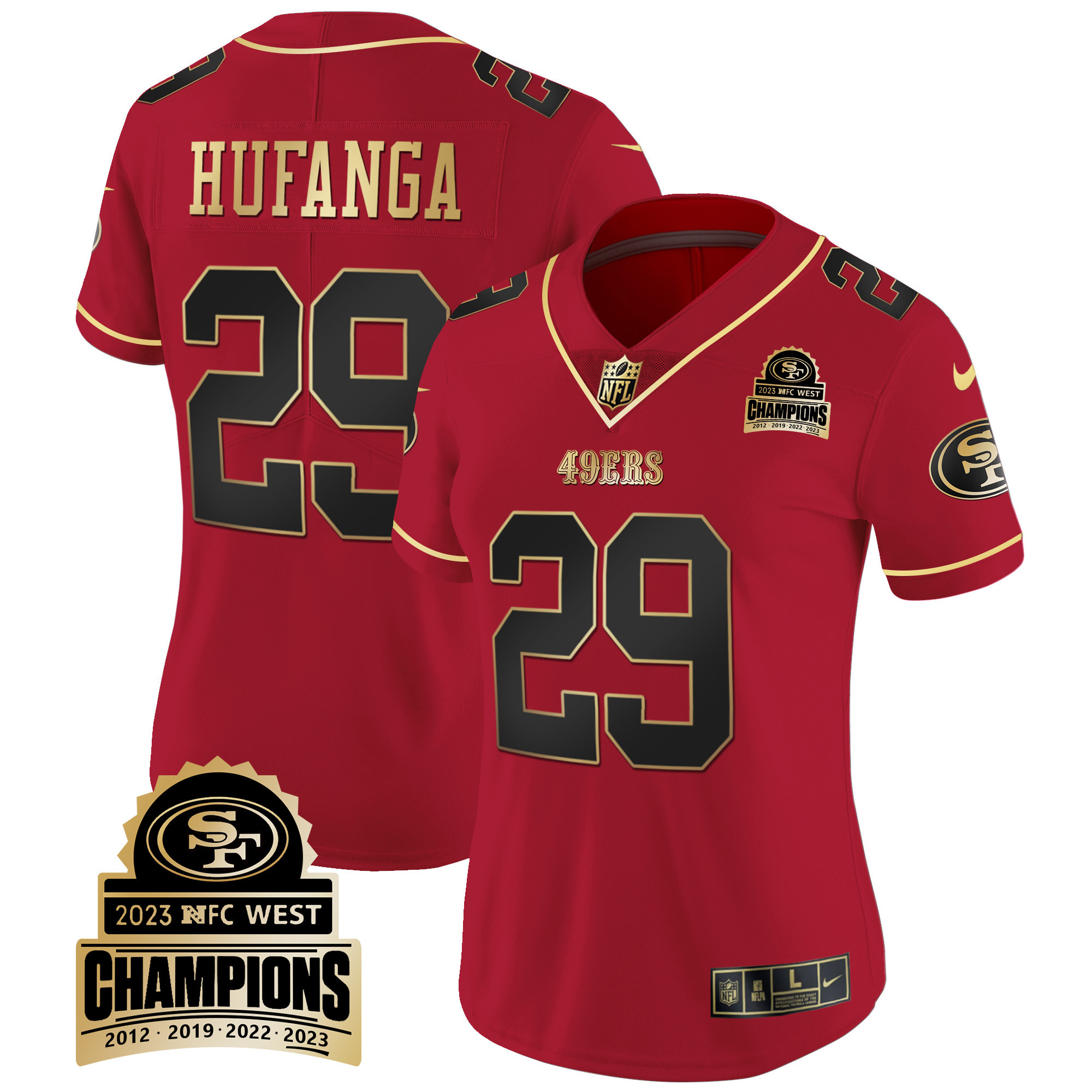 Women's Talanoa Hufanga San Francisco 49ers 2023 NFC West Champions Patch Vapor Scarlet Limited Jersey V4 - All Stitched
