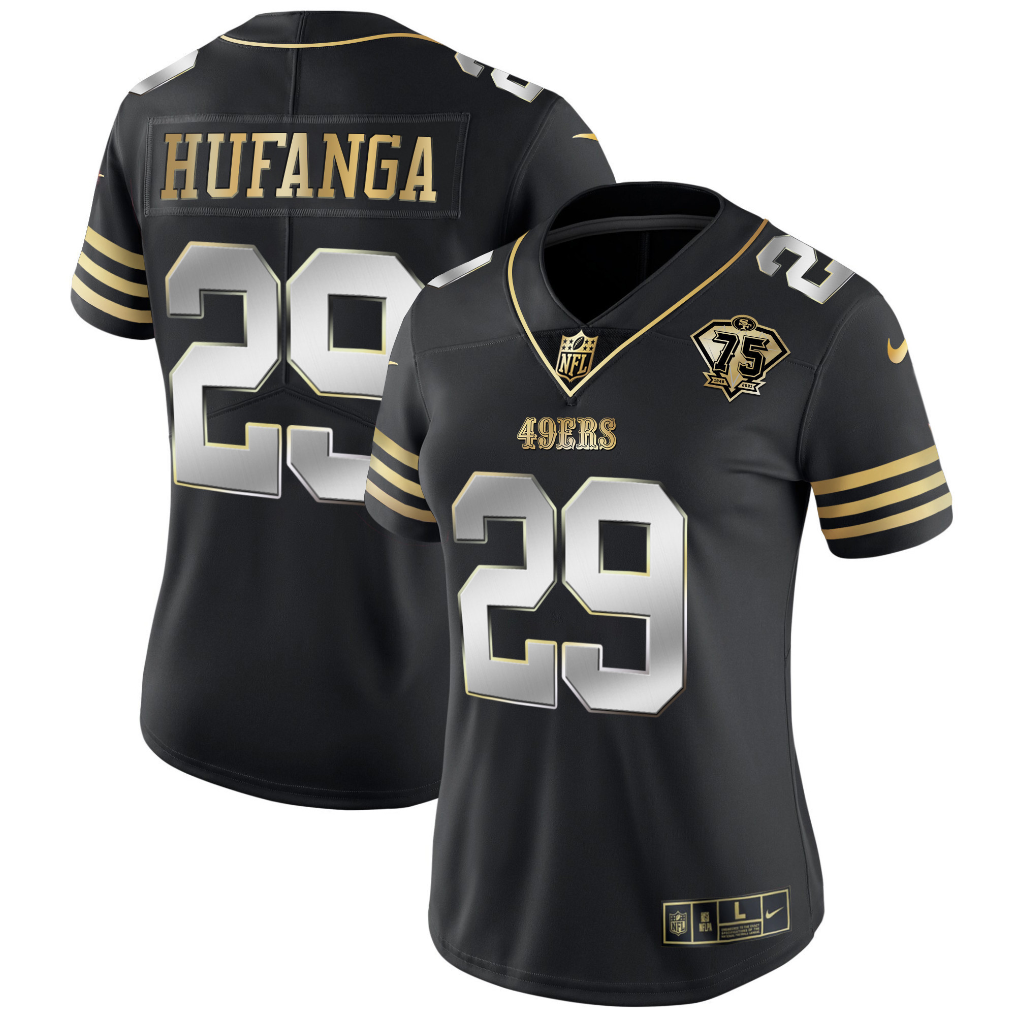 Women's Talanoa Hufanga San Francisco 49ers 75th Anniversary Patch Vapor Gold Black Limited Jersey - All Stitched
