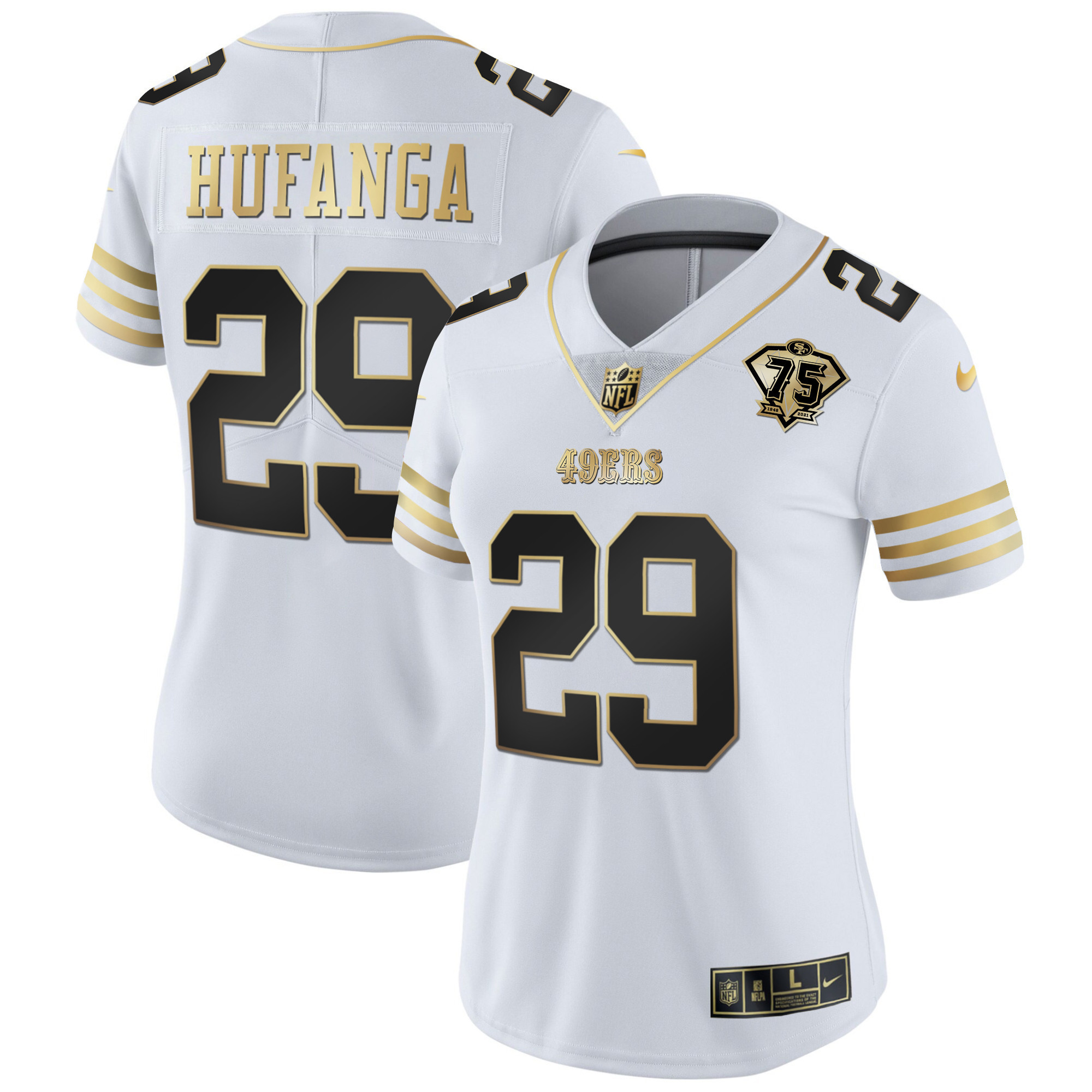 Women's Talanoa Hufanga San Francisco 49ers 75th Anniversary Patch Vapor Gold White Gold Jersey - All Stitched