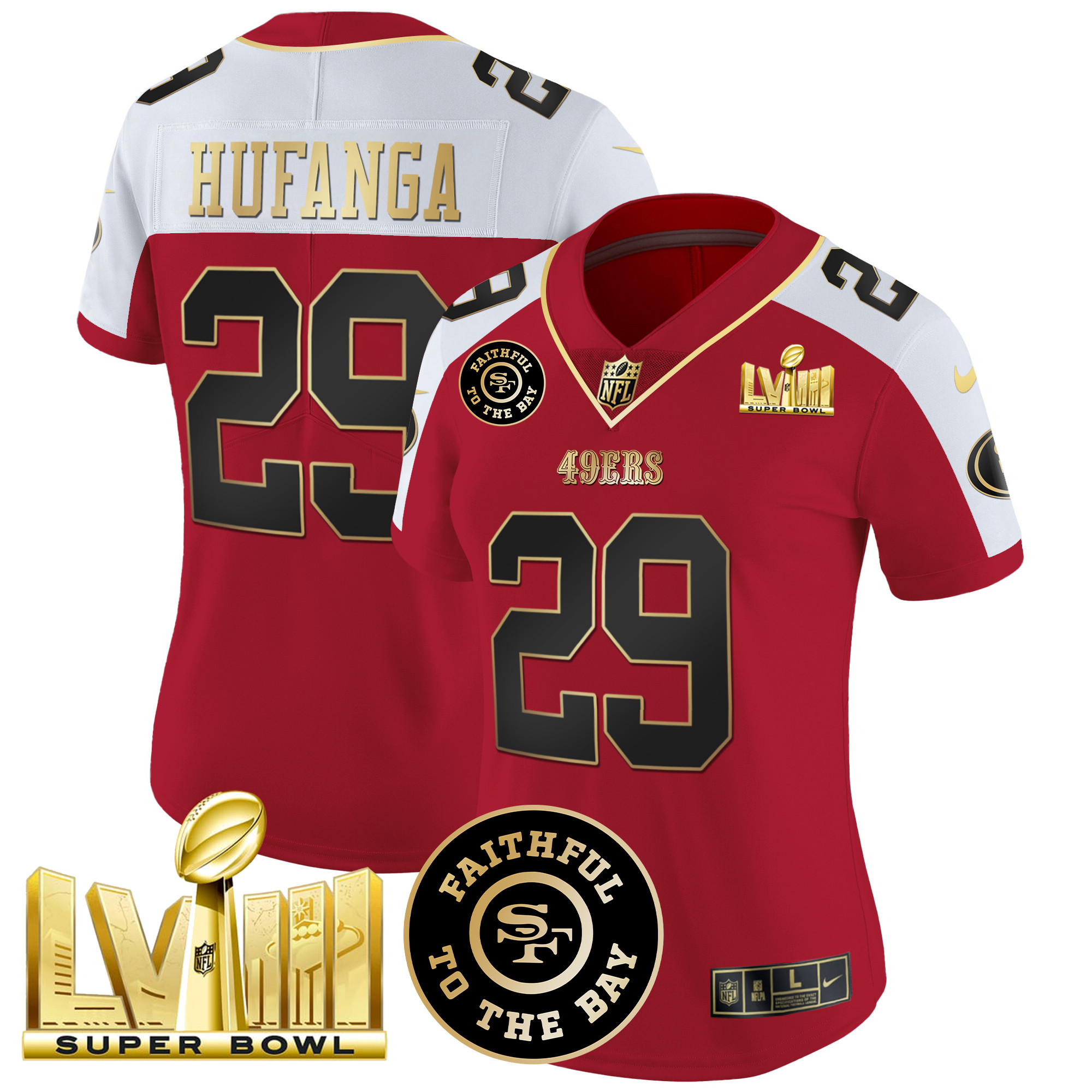 Women's Talanoa Hufanga San Francisco 49ers Faithful & Super Bowl LVIII Gold Patch Vapor Alternate Jersey - All Stitched