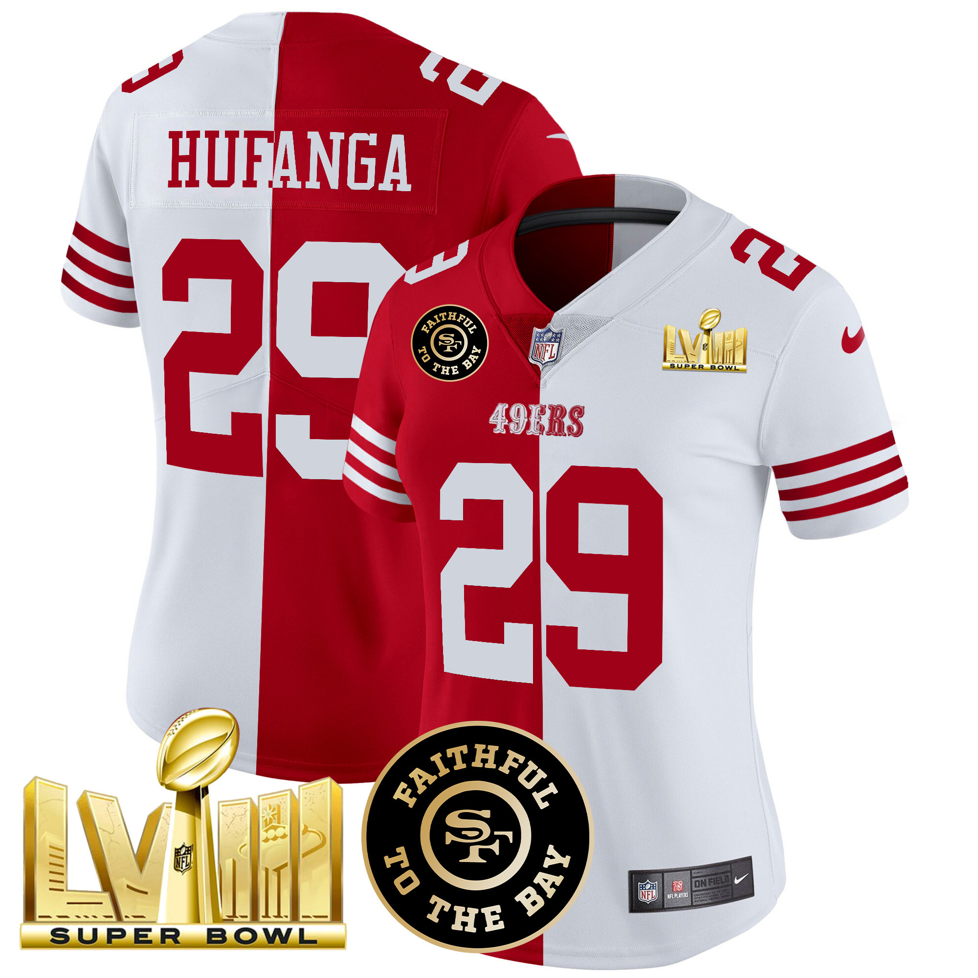 Women's Talanoa Hufanga San Francisco 49ers Faithful & Super Bowl LVIII Gold Patch Vapor Split Jersey V2 - All Stitched
