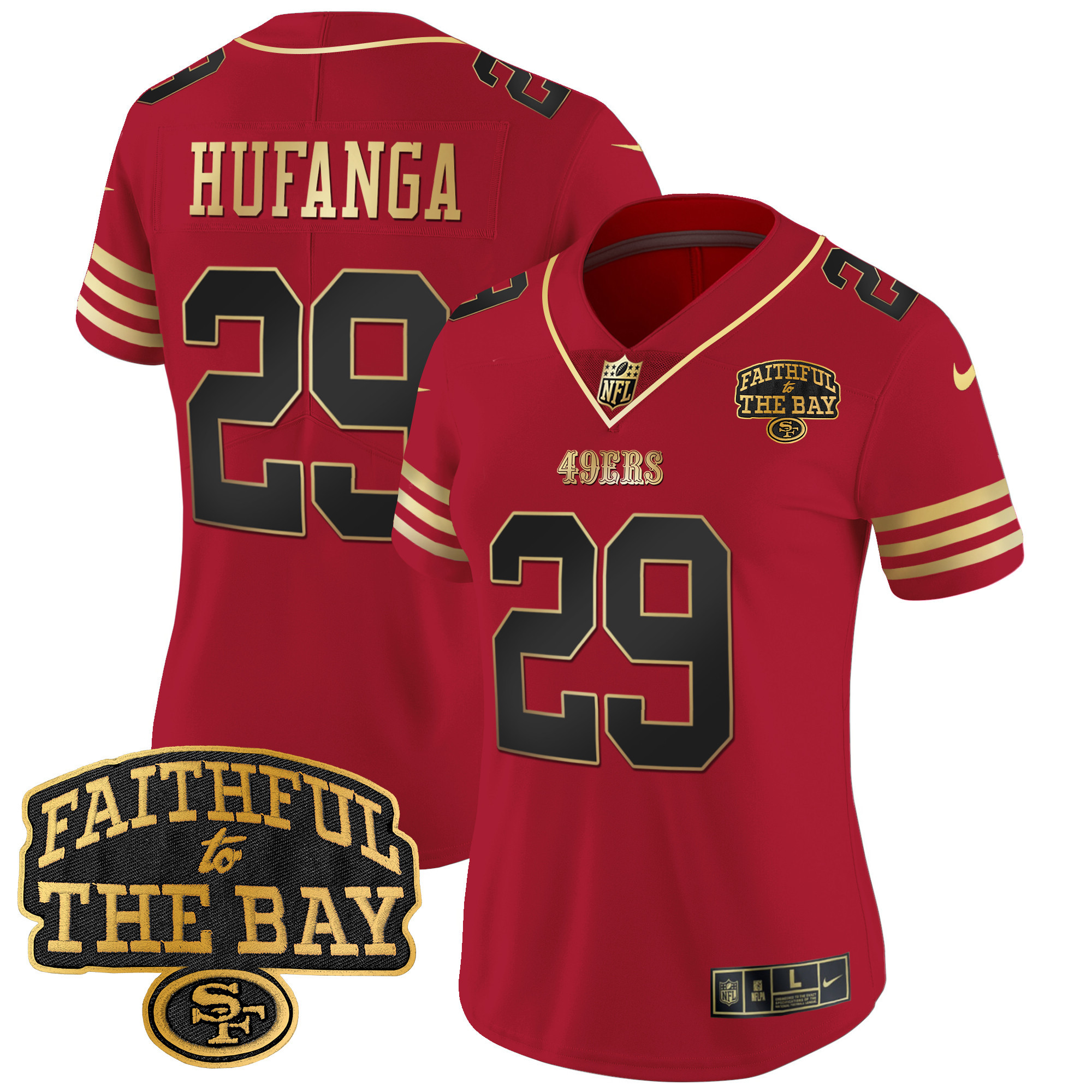 Women's Talanoa Hufanga San Francisco 49ers Faithful To The Bay Patch Vapor Limited Black Scarlet Jersey V8 - All Stitched