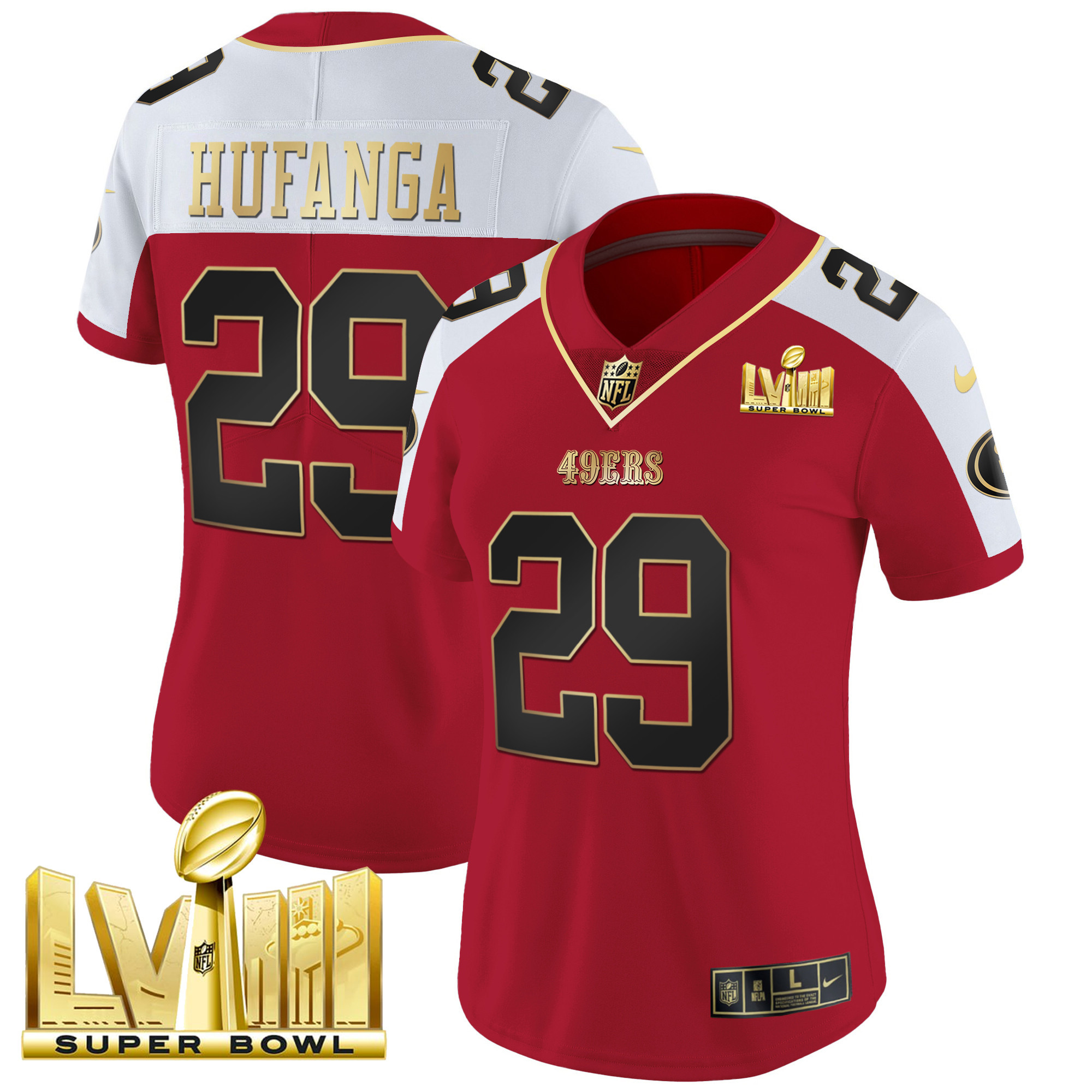 Women's Talanoa Hufanga San Francisco 49ers Super Bowl LVIII Gold Patch Vapor Alternate Jersey - All Stitched