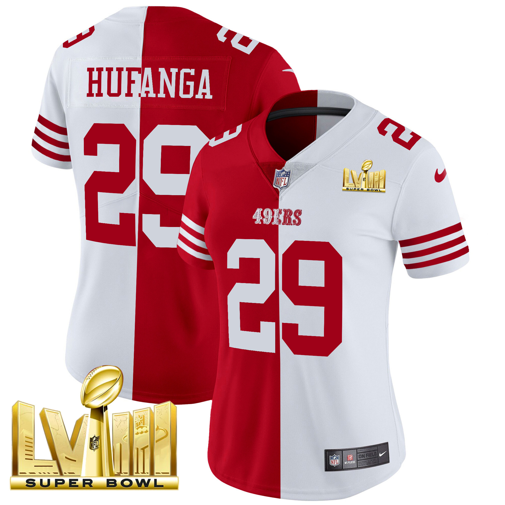 Women's Talanoa Hufanga San Francisco 49ers Super Bowl LVIII Gold Patch Vapor Split Jersey V2 - All Stitched