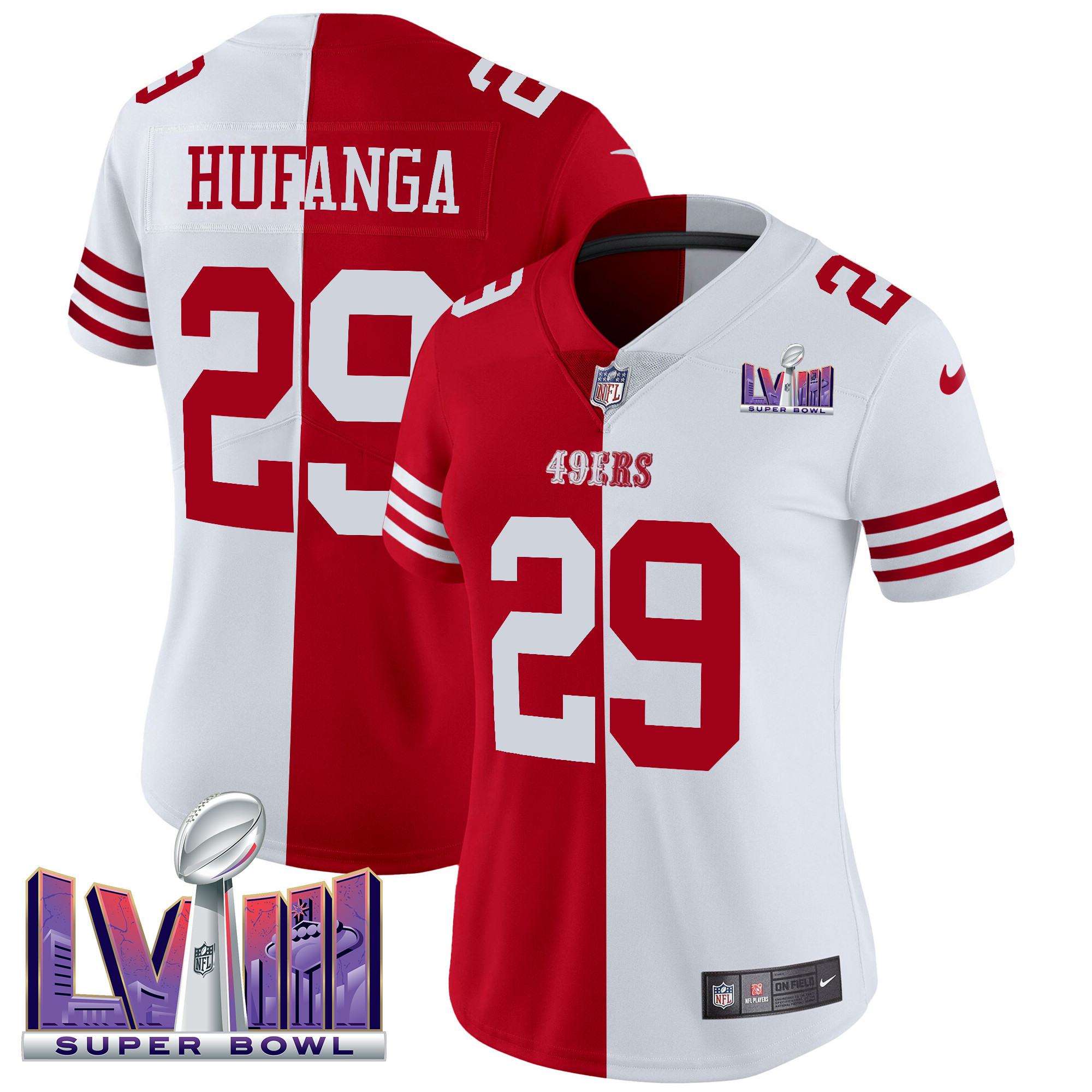 Women's Talanoa Hufanga San Francisco 49ers Super Bowl LVIII Patch Vapor Split Jersey V2 - All Stitched