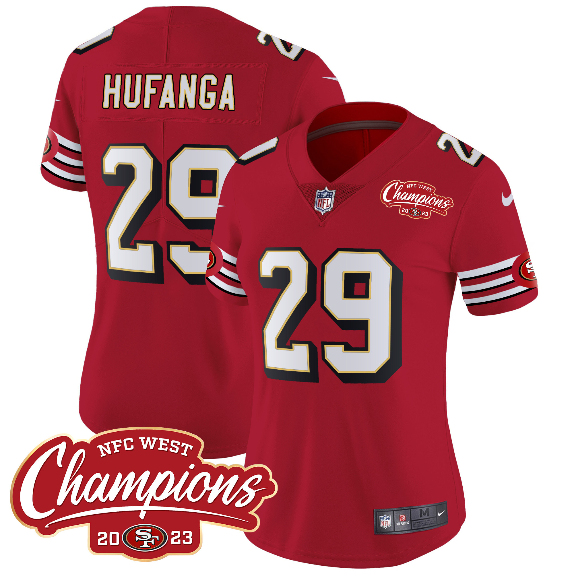 Women's Talanoa Hufanga San Francisco 49ers Throwback NFC West Champions Patch Vapor Red Jersey - All Stitched