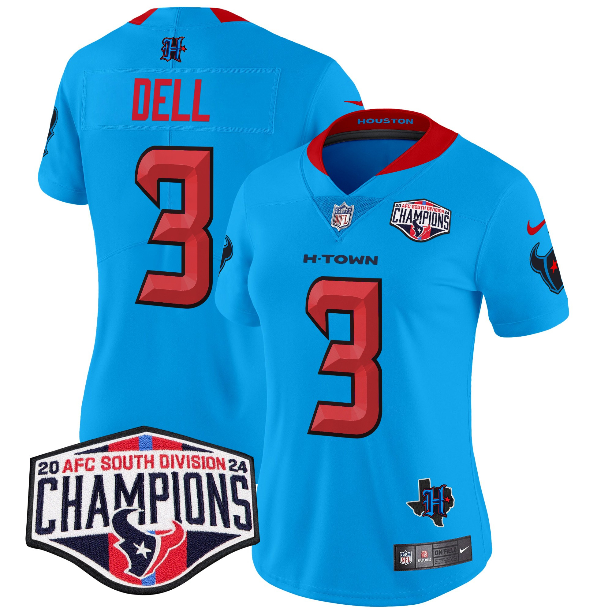 Women's Tank Dell Houston Texans 2024 AFC South Division Champions Patch Vapor Limited Blue Jersey - All Stitched