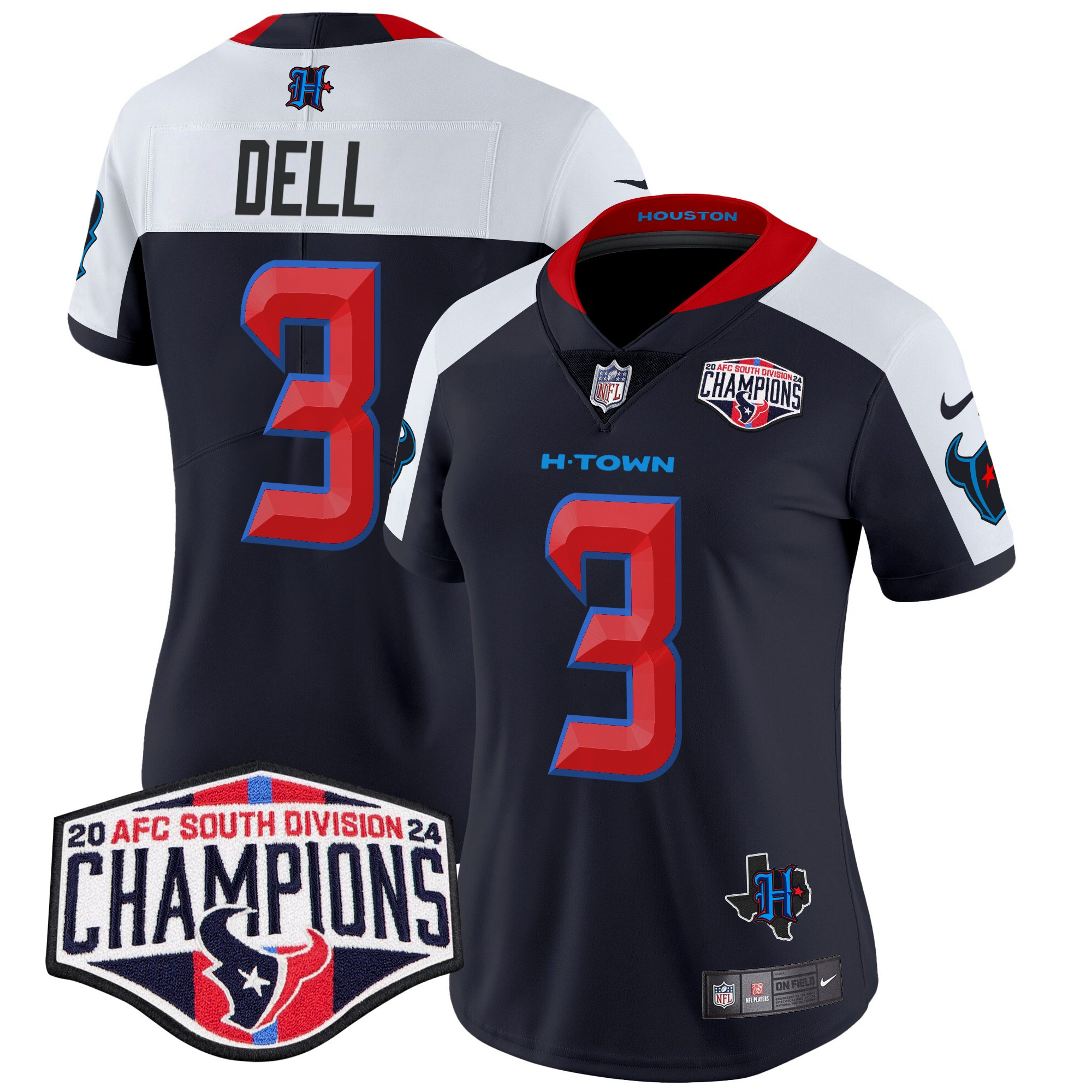 Women's Tank Dell Houston Texans 2024 AFC South Division Champions Patch Vapor Limited Navy Alternate Jersey - All Stitched