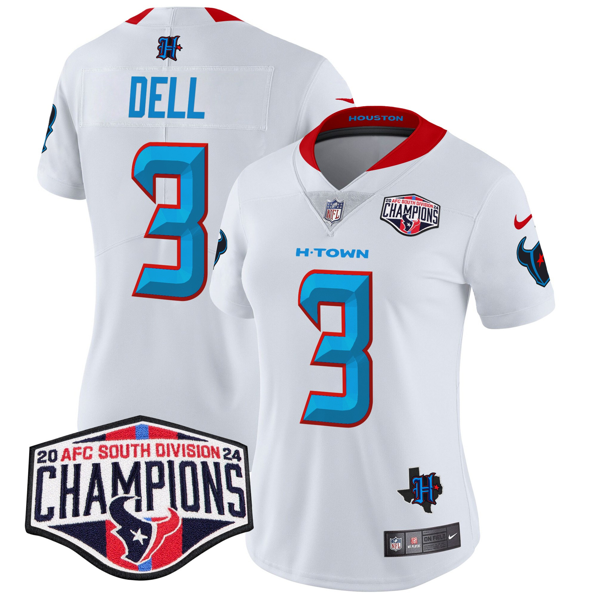 Women's Tank Dell Houston Texans 2024 AFC South Division Champions Patch Vapor Limited White Jersey - All Stitched