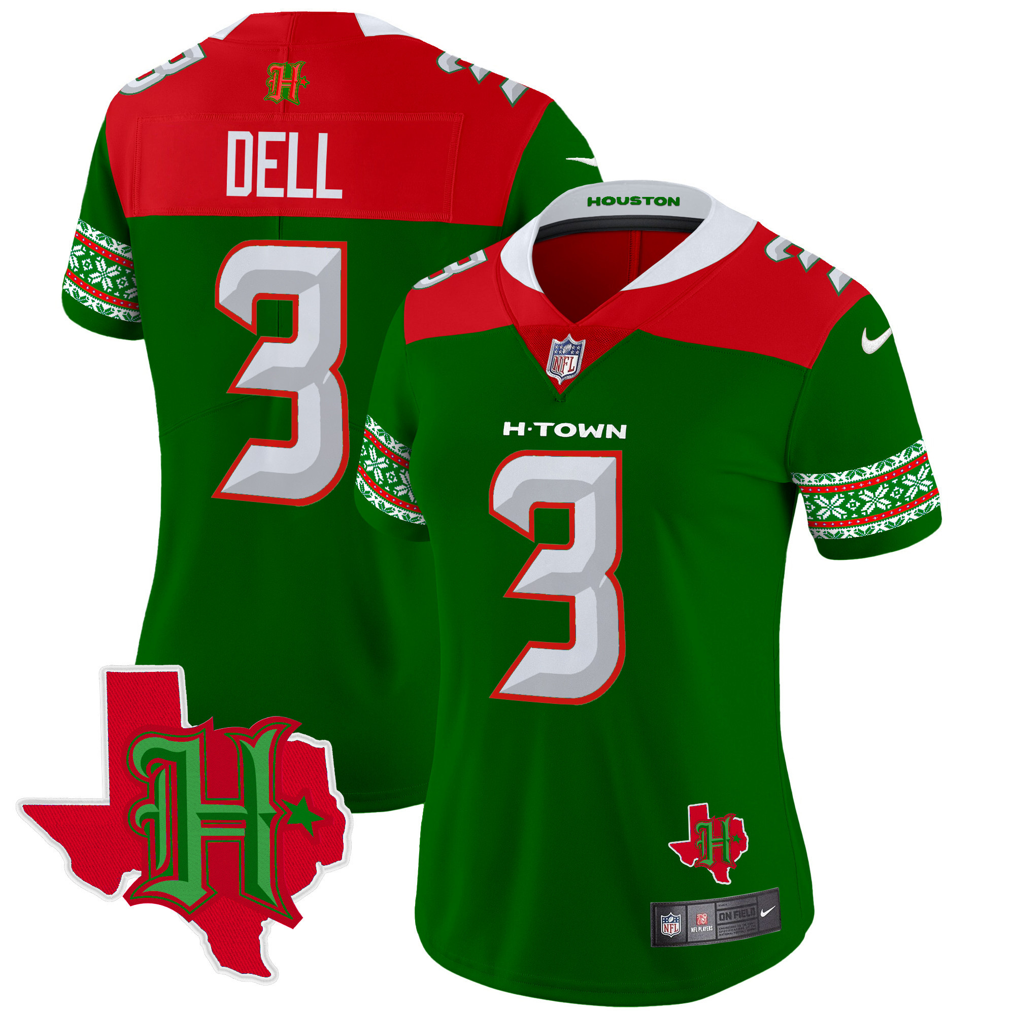 Women's Tank Dell Houston Texans 2024 Christmas Vapor Limited Green Jersey - All Stitched