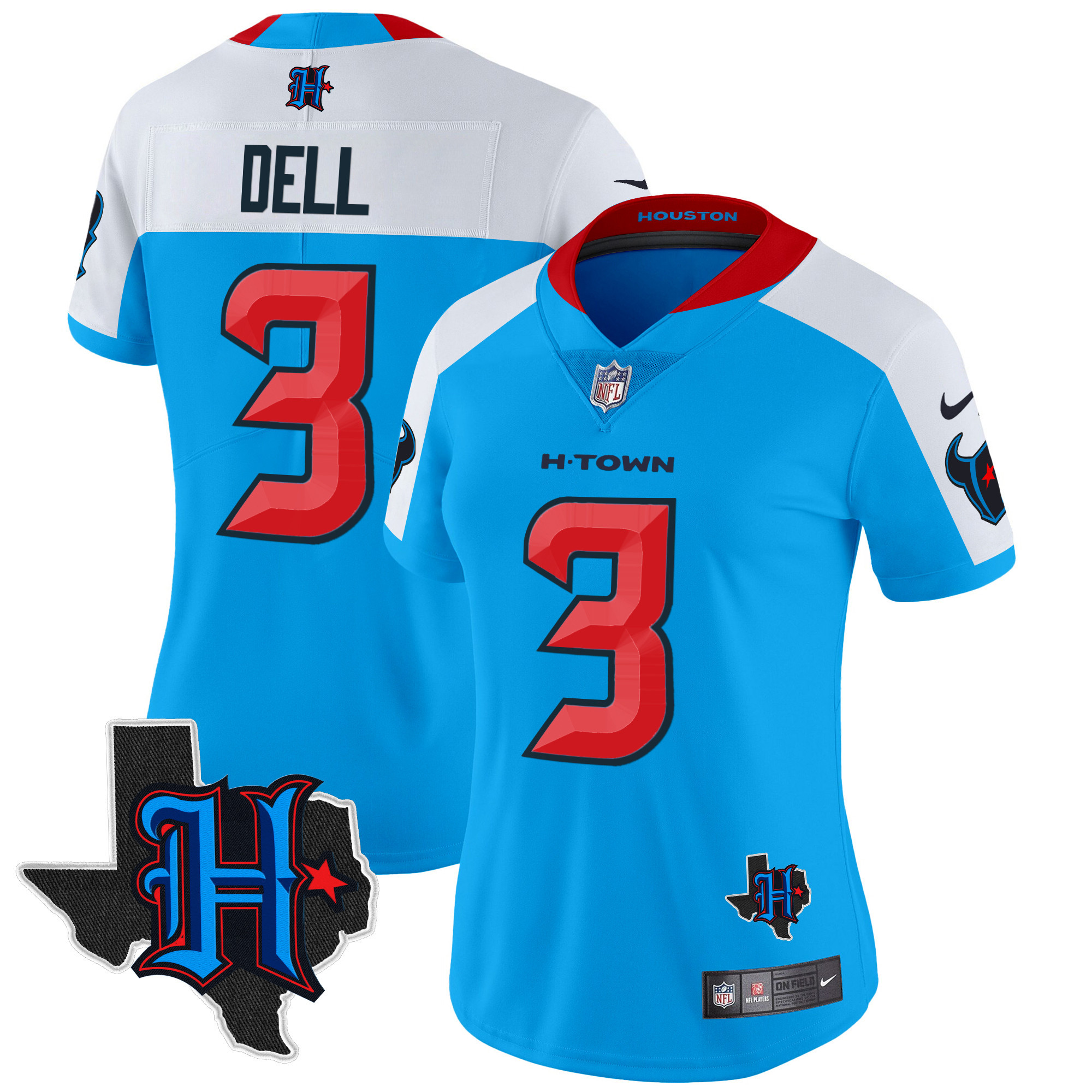 Women's Tank Dell Houston Texans 2024 Texas Patch Vapor Limited Blue Alternate Jersey V2 - All Stitched