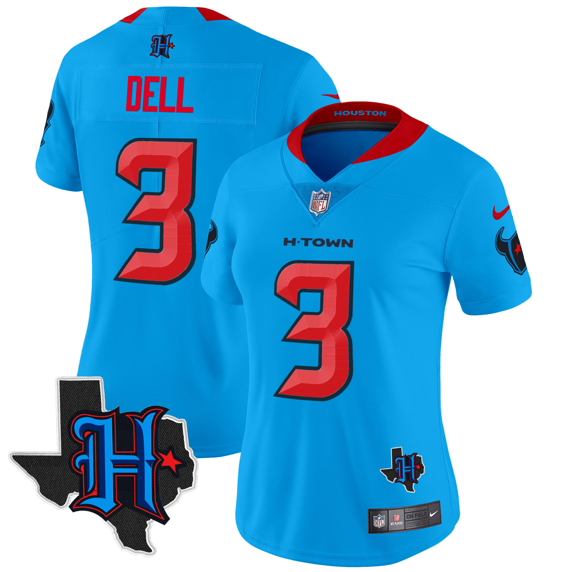Women's Tank Dell Houston Texans 2024 Texas Patch Vapor Limited Blue Jersey V2 - All Stitched