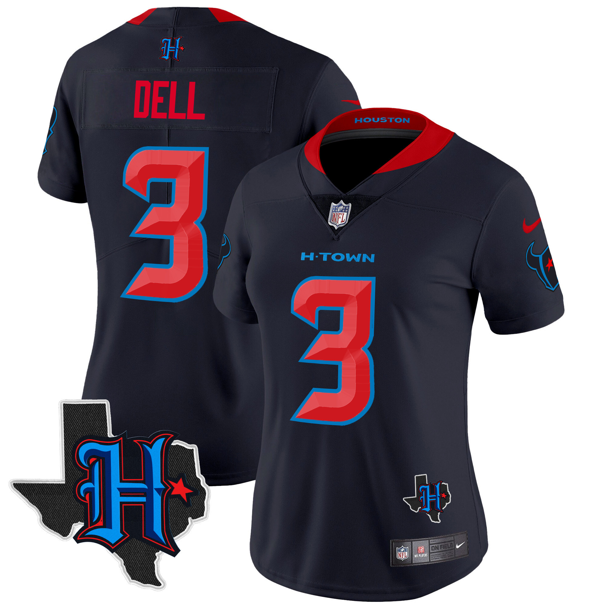Women's Tank Dell Houston Texans 2024 Texas Patch Vapor Limited Navy Limited Jersey V2 - All Stitched
