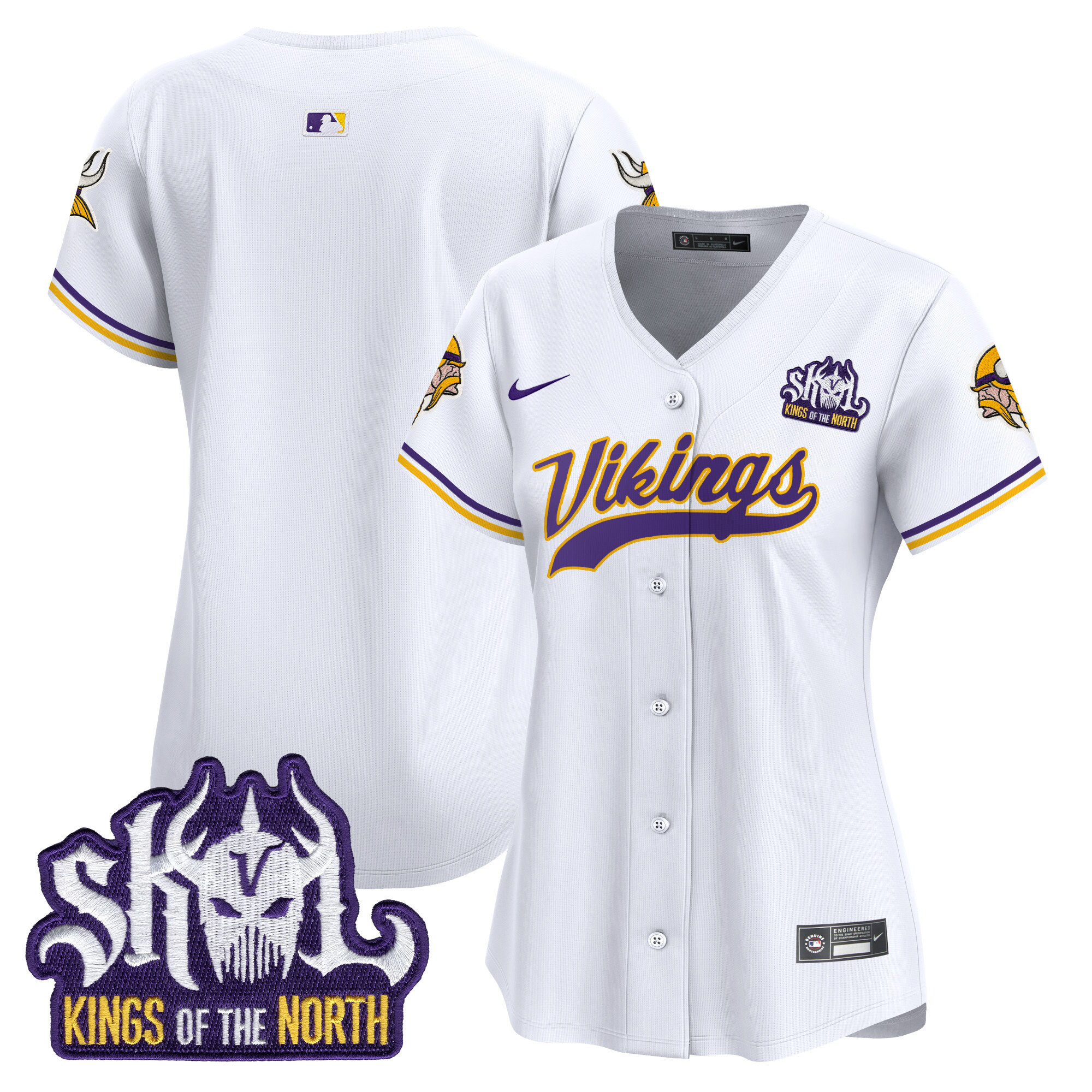 Women's Team Minnesota Vikings Kings Of The North Patch Vapor Premier Limited White Jersey - All Stitched
