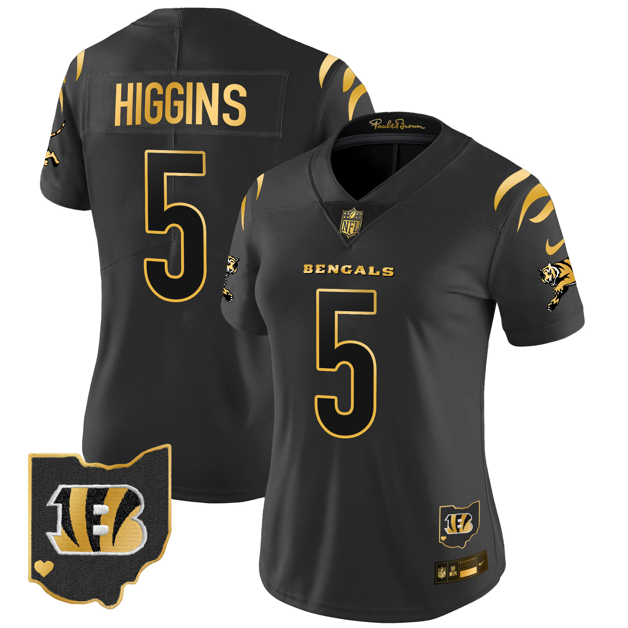 Women's Tee Higgins Cincinnati Bengals 2024 Gold Vapor Limited Black Gold Jersey - All Stitched